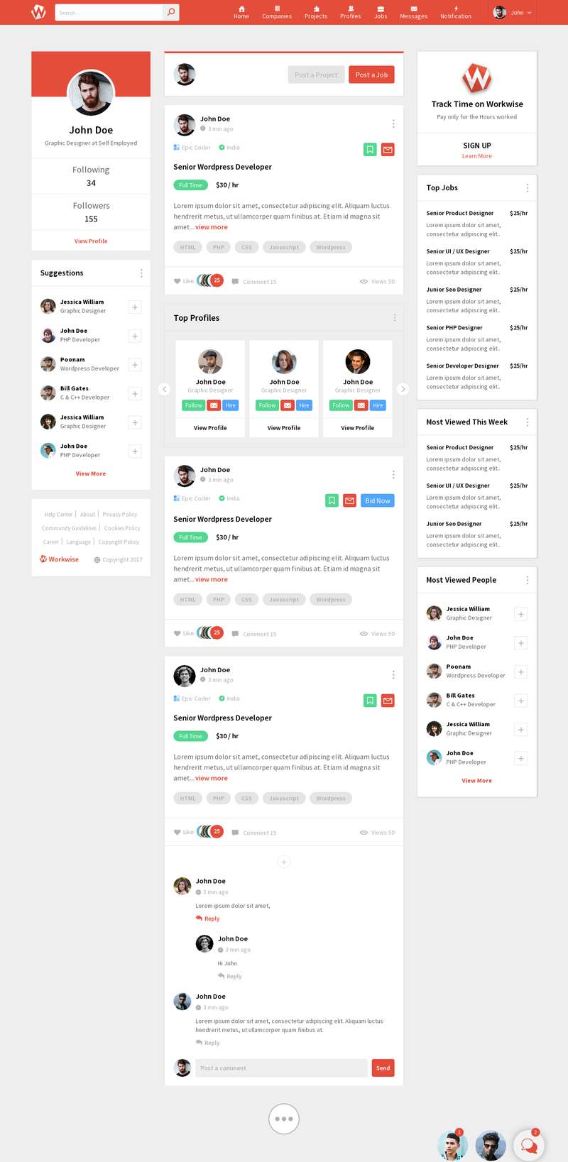 红色的微博社交平台HTML模板