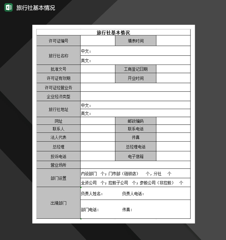 旅行社基本情况Excel模板