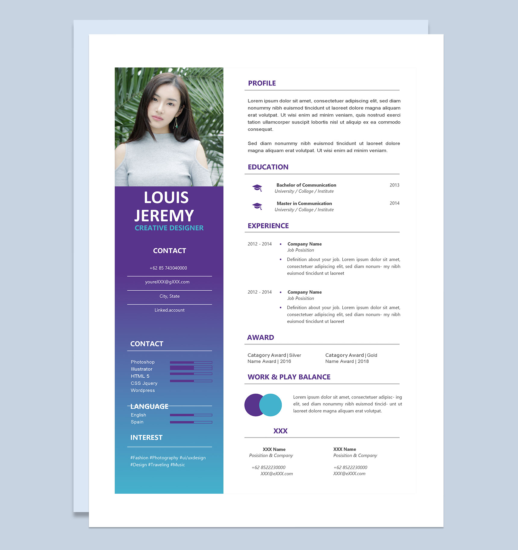 简约欧美风创意时尚设计师求职简历Word模板