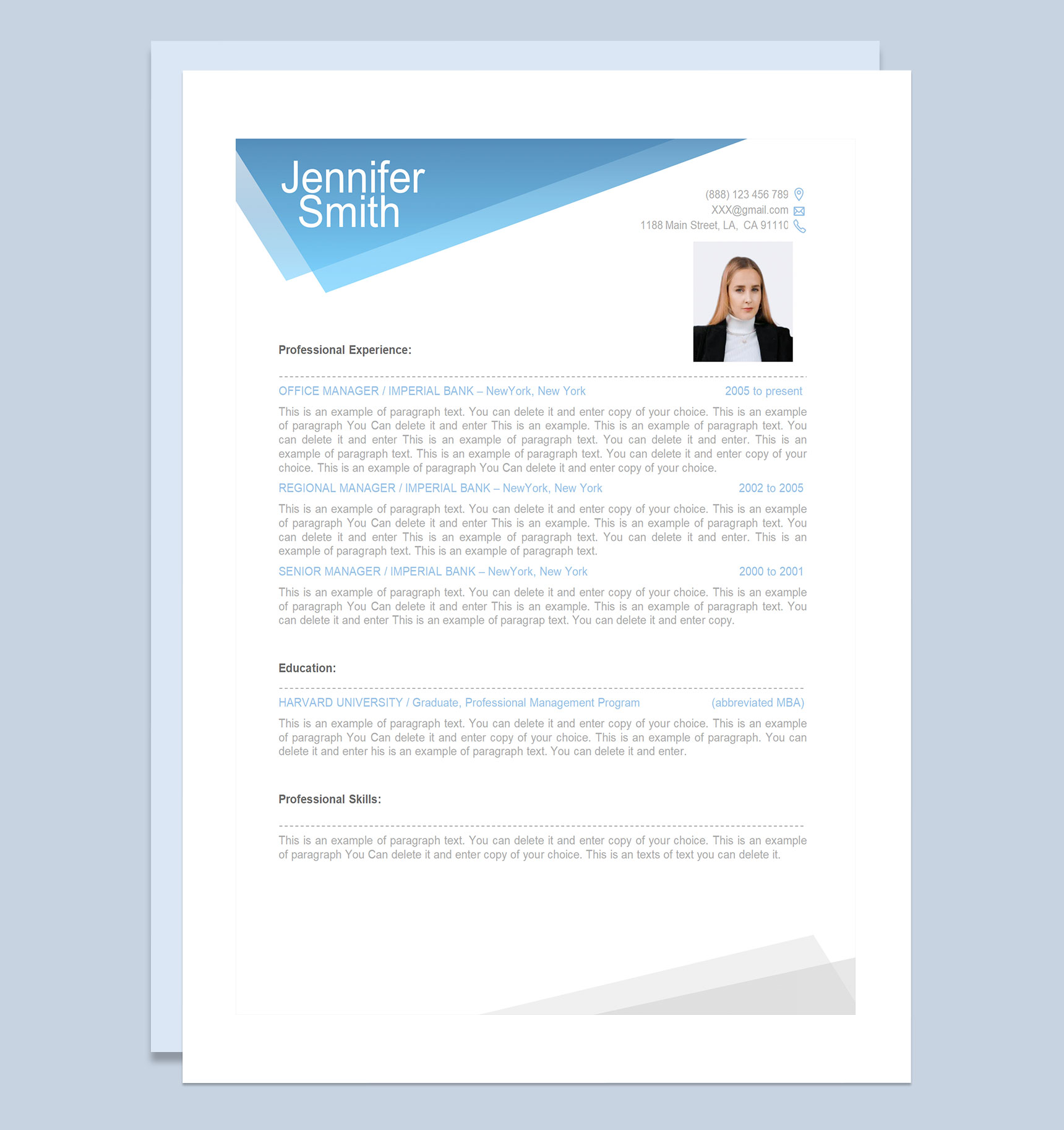 办公室经理银行高级经理通用求职简历个人简历Word模板