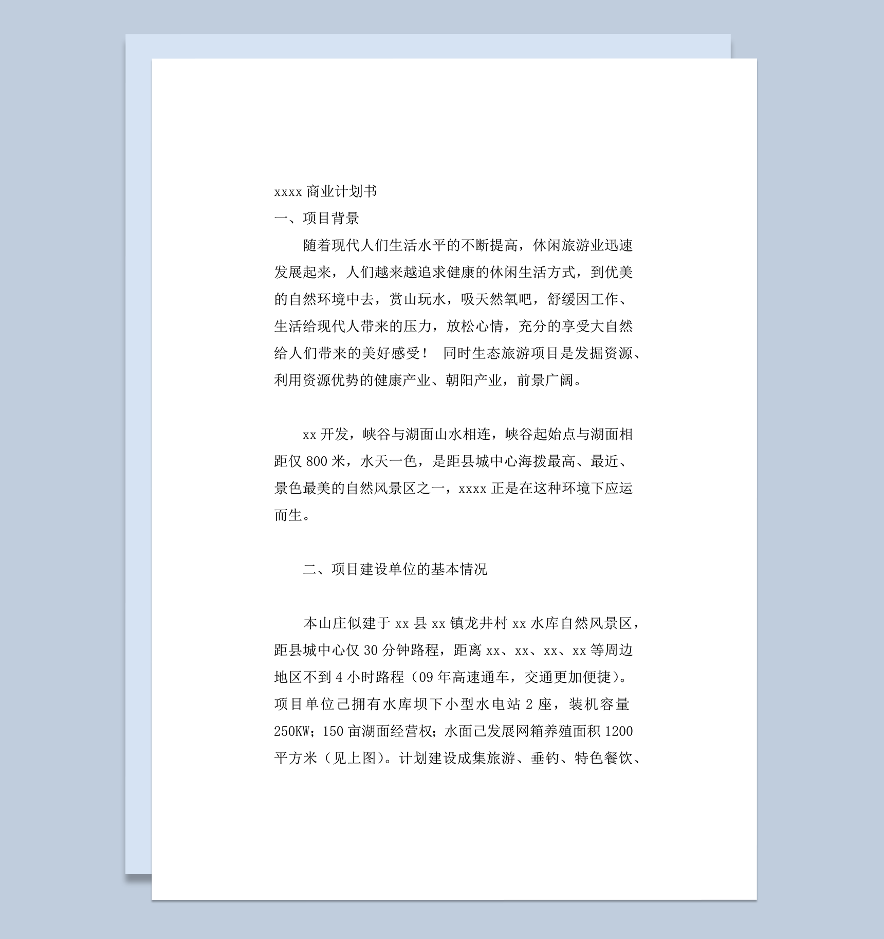 岳西龙井山庄商业计划书word模板