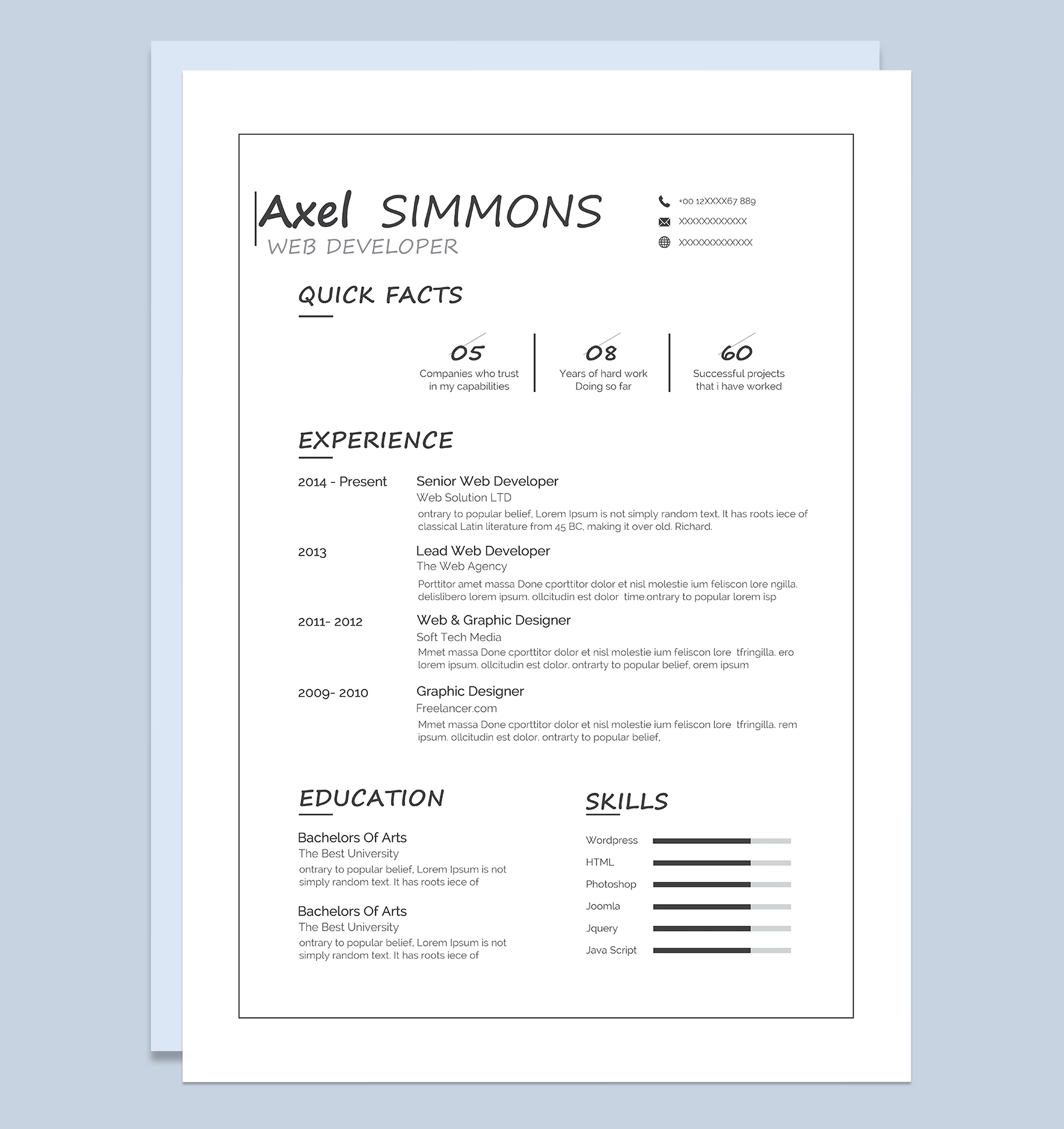 极简大气网站开发Web开发人员个人英文简历Word模板