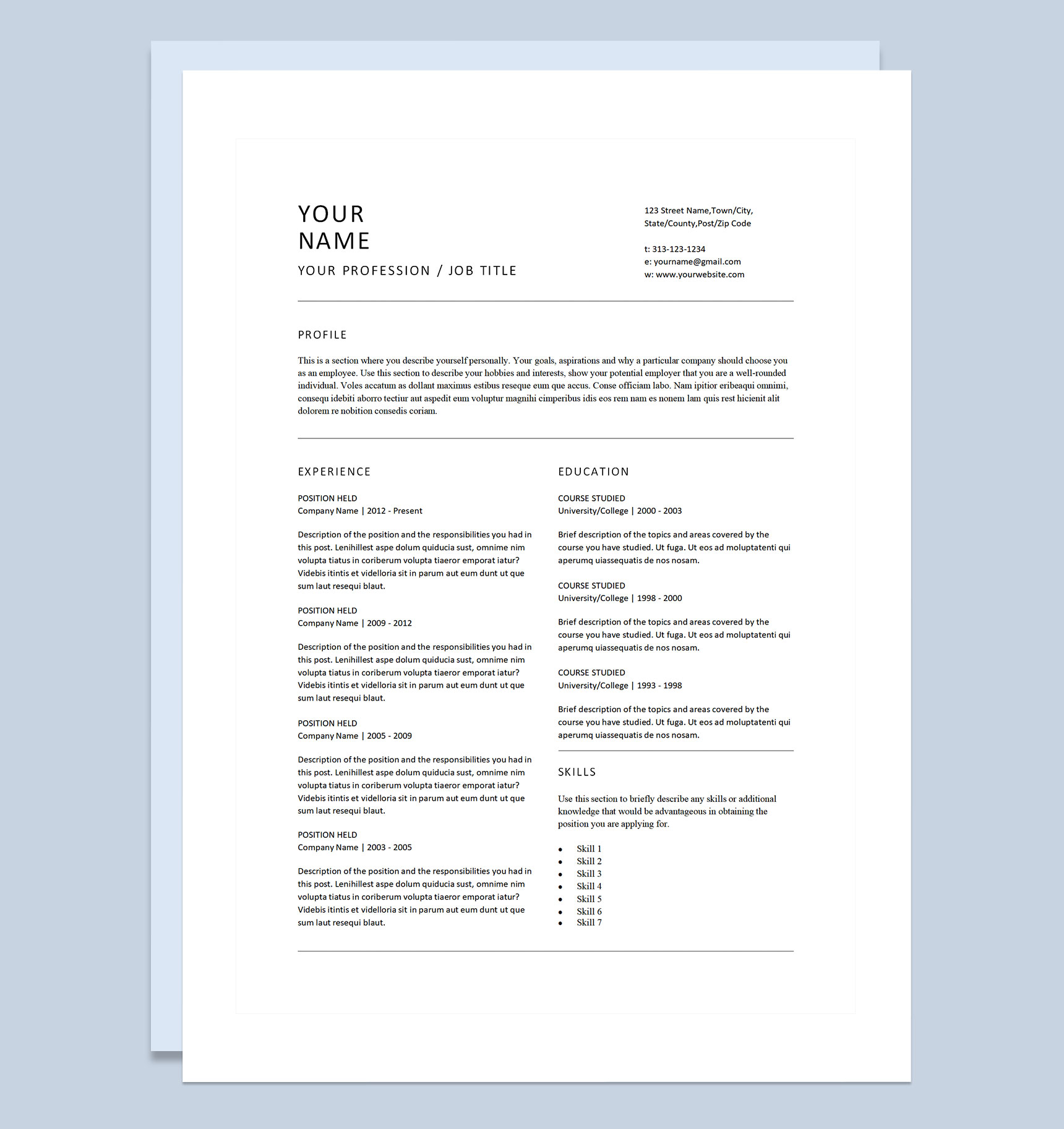 外企员工通用欧美风求职简历个人简历自荐信Word模板