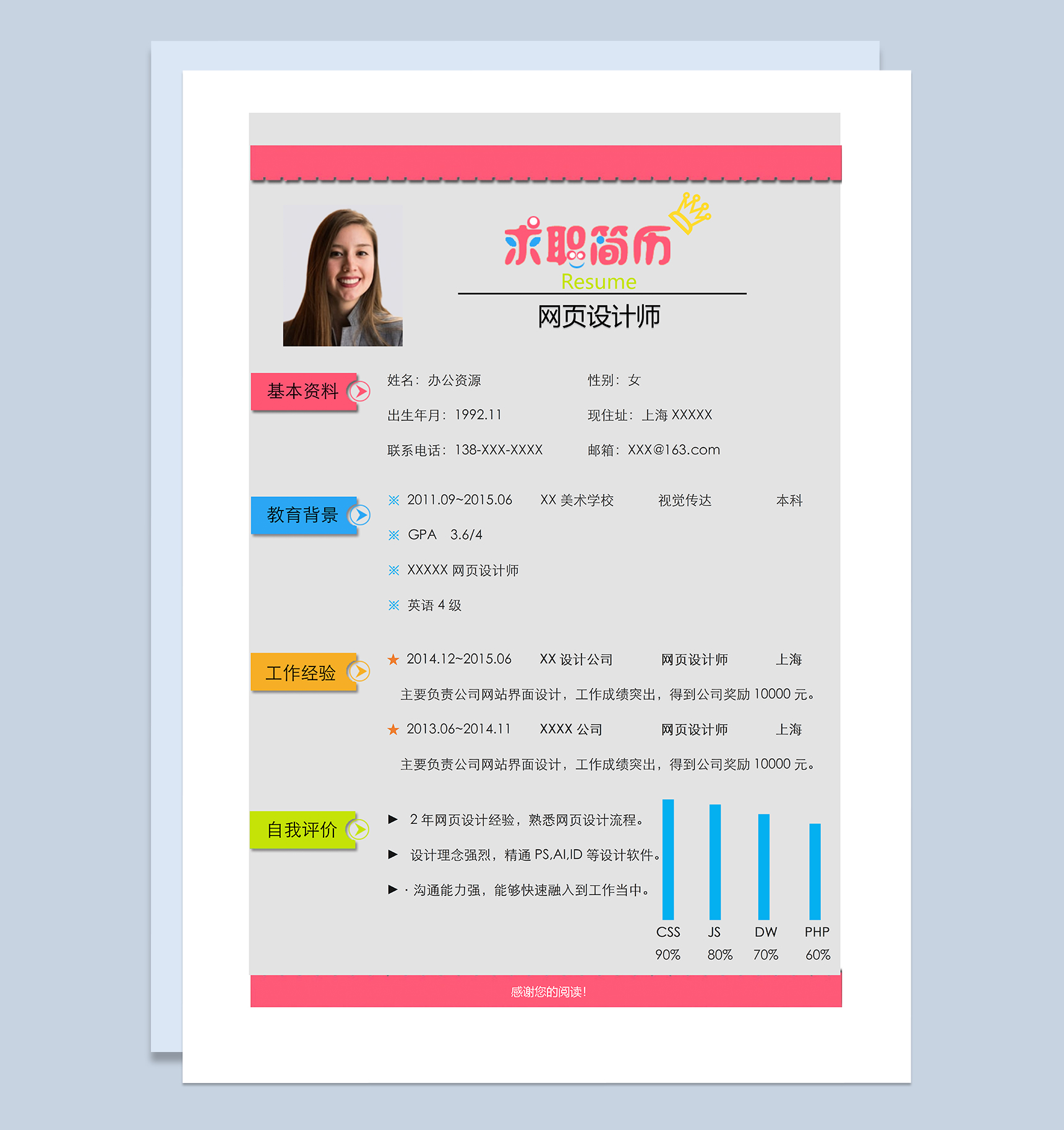 简约实用网页设计师岗位个人工作求职简历Word模板