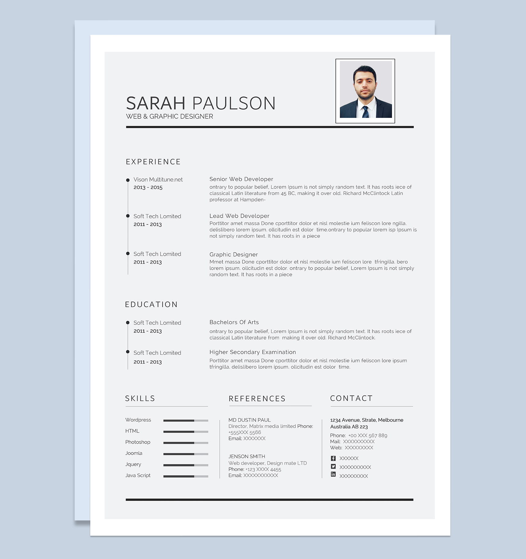 大气通用网页和平面设计师个人英文简历Word模板