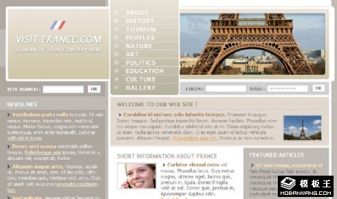 埃菲尔铁塔的偏移法国旅行网页模板