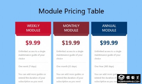 价格参数模块响应式网页模板