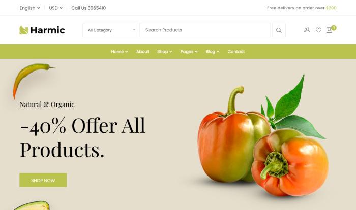 现代简洁风有机食品网站模板