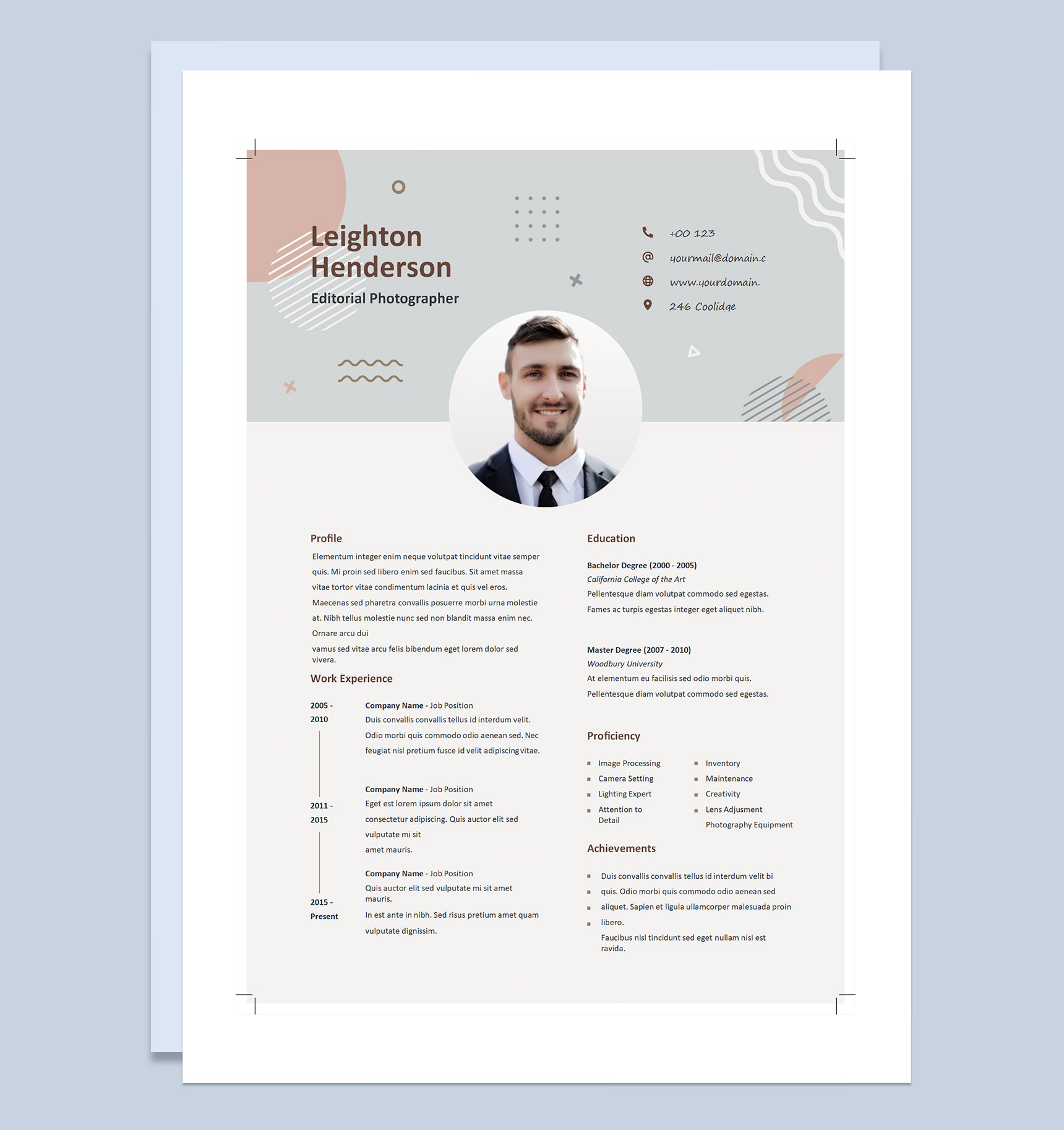 后期编辑摄影师通用的个人简历求职简历自荐信套装Word模板