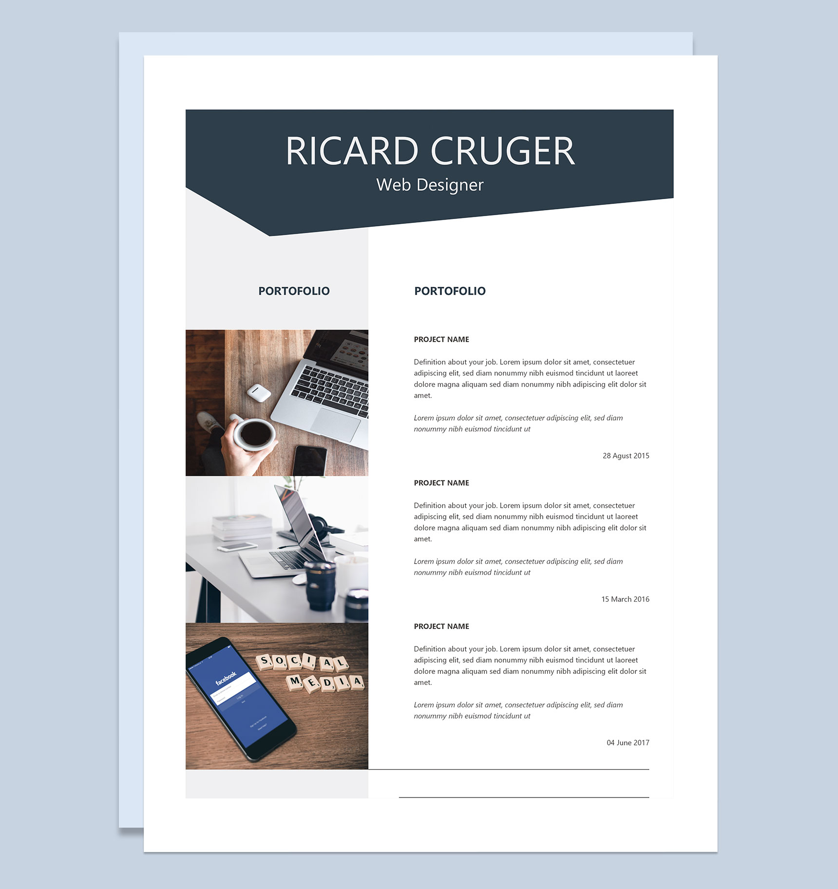 欧美风网页设计师求职通用个人简历Word模板