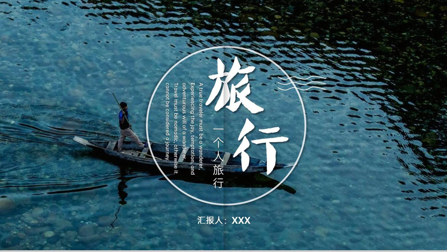 蓝色简约文艺风一个人的毕业旅行电子纪念相册PPT模板