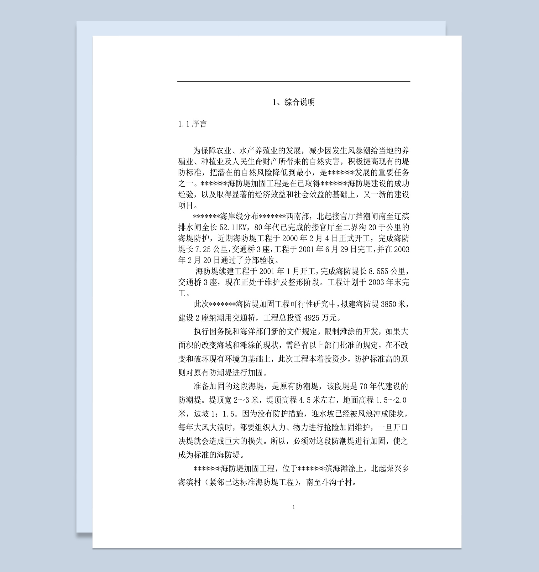 海防堤加固工程可行性研究报告Word模板