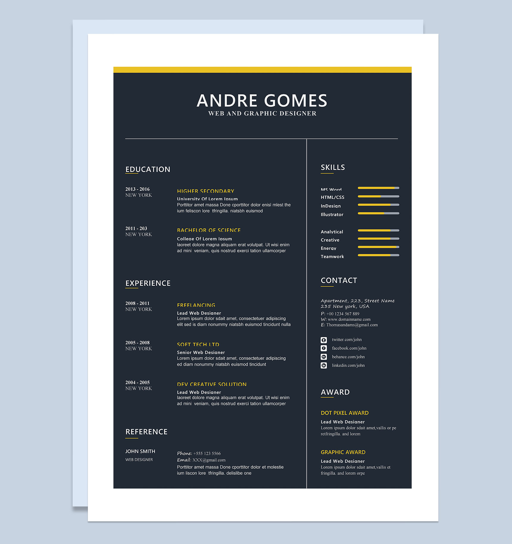 黑色网页和平面设计师通用英文简历个人简历求职简历Word模板