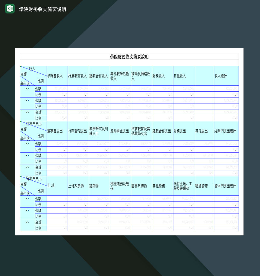 重点高等学院财务收支简要说明Excel模板