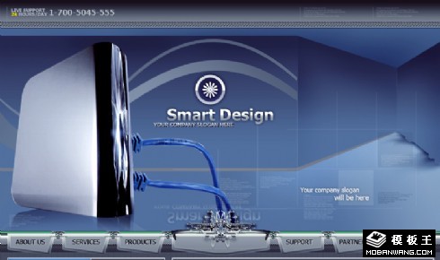 蓝色创意通信服务网页模板