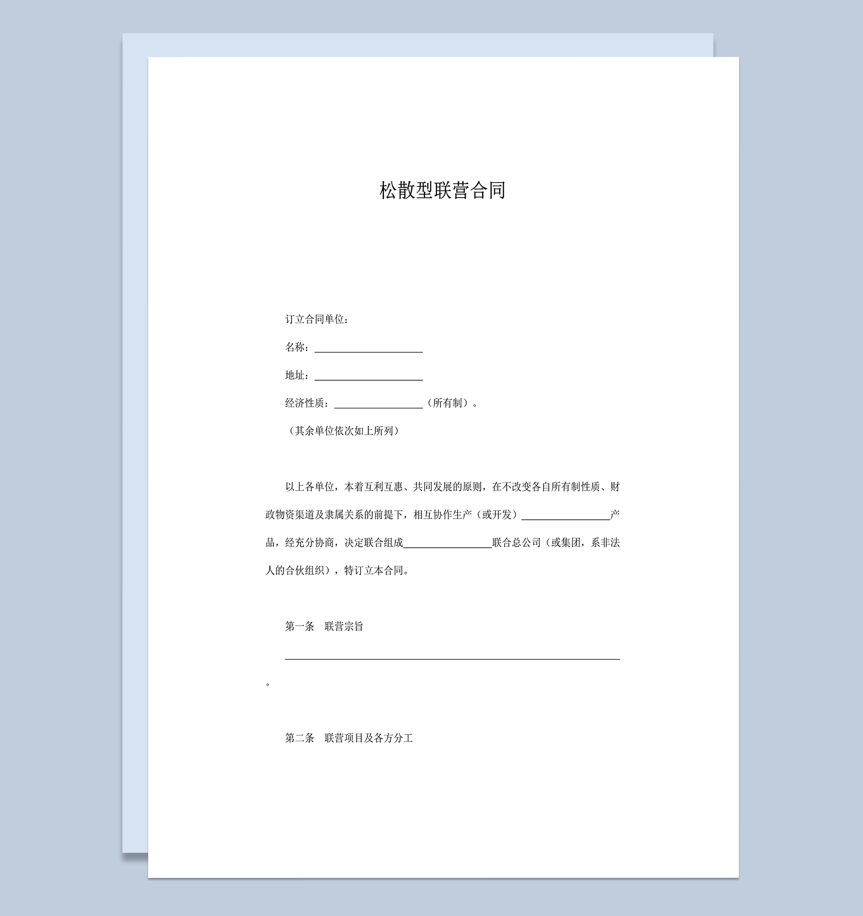 联营项目及各方分工松散型联营合同范本word模板