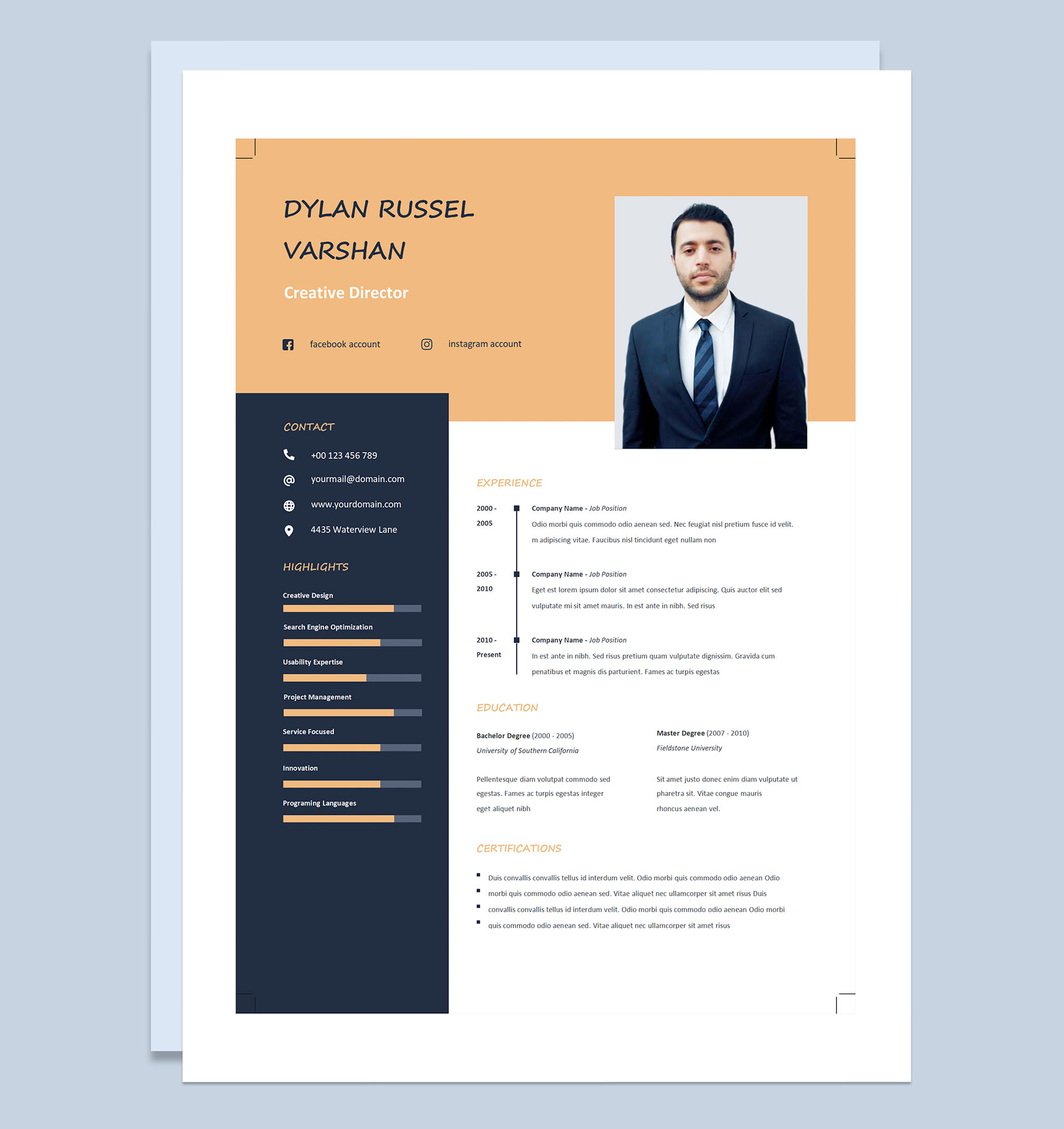 创作总监创意总监通用的个人简历求职简历自荐信Word模板