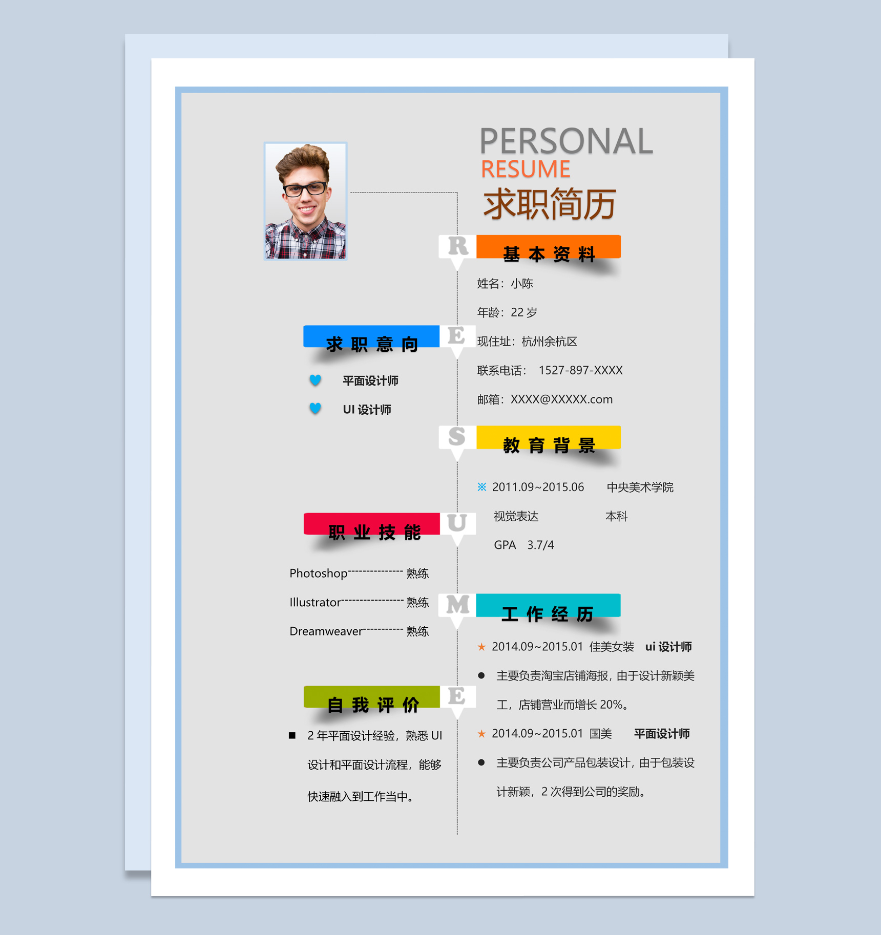 唯美创意风格UI设计师个人求职简历Word模板