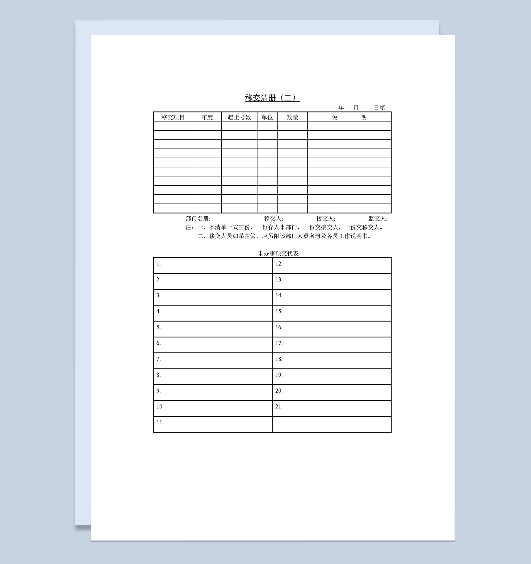 人事部门常用的离职员工资料移交清册Word模板