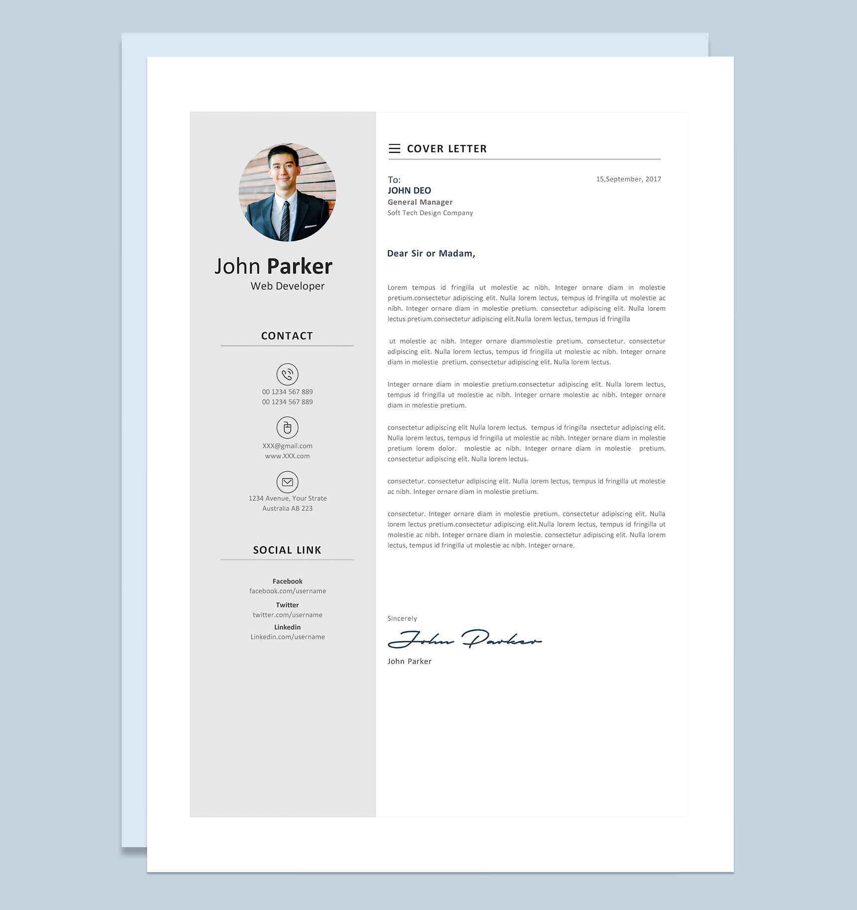 灰色极简风网页设计师求职简历Word模板