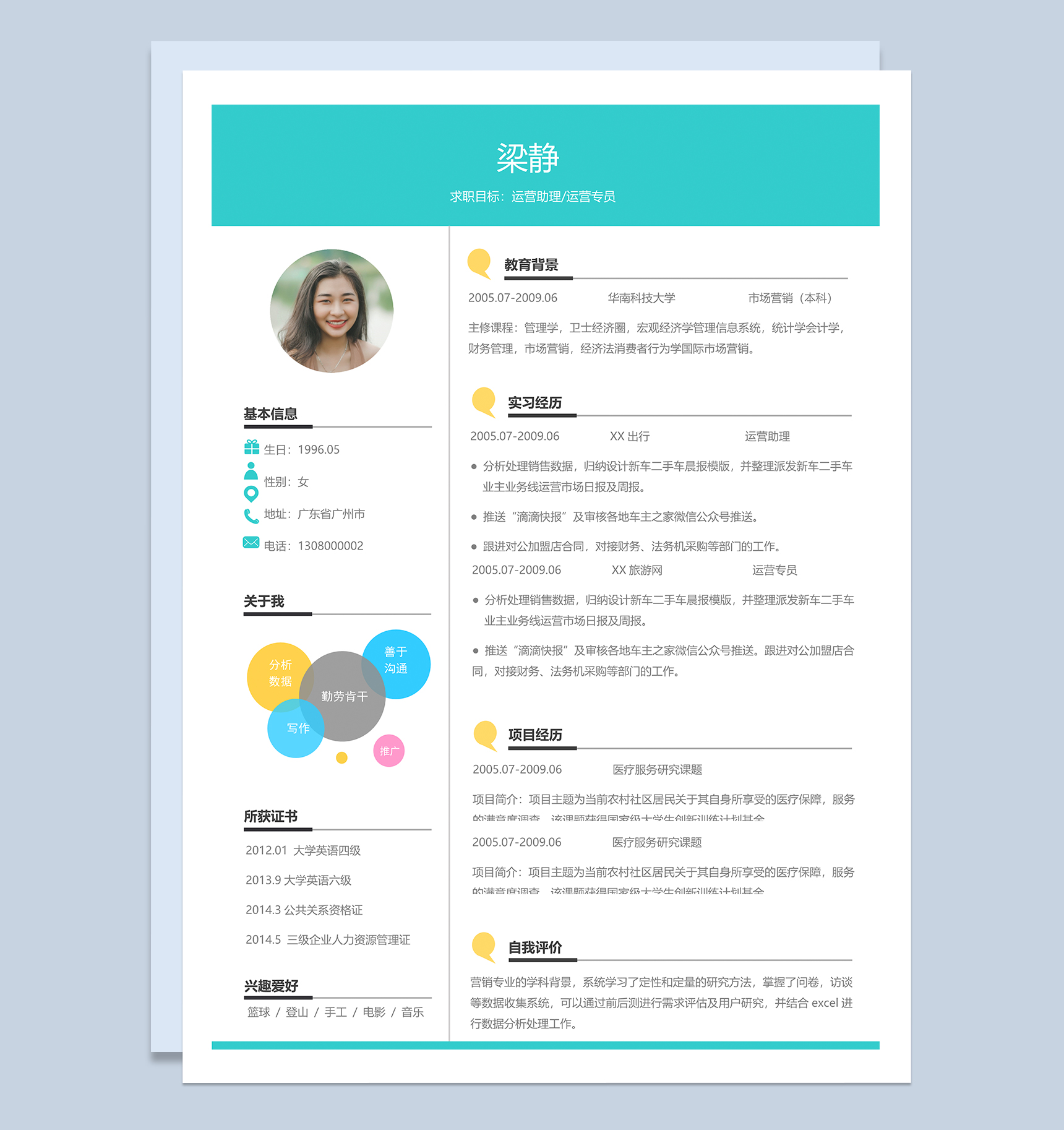 精美运营助理运营专员岗位个人简历Word模板