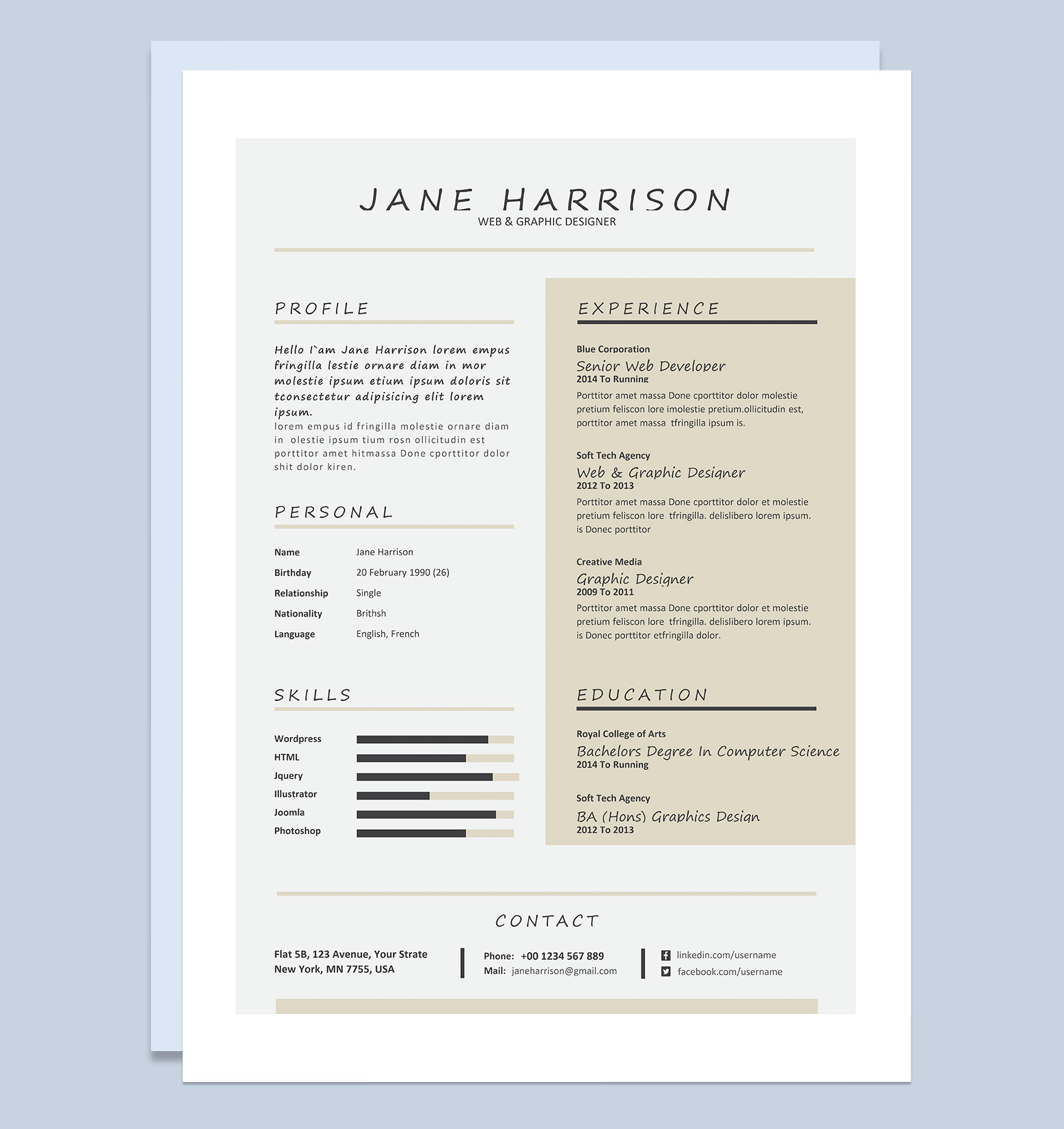 网页和平面设计师通用的求职简历个人简历Word模板