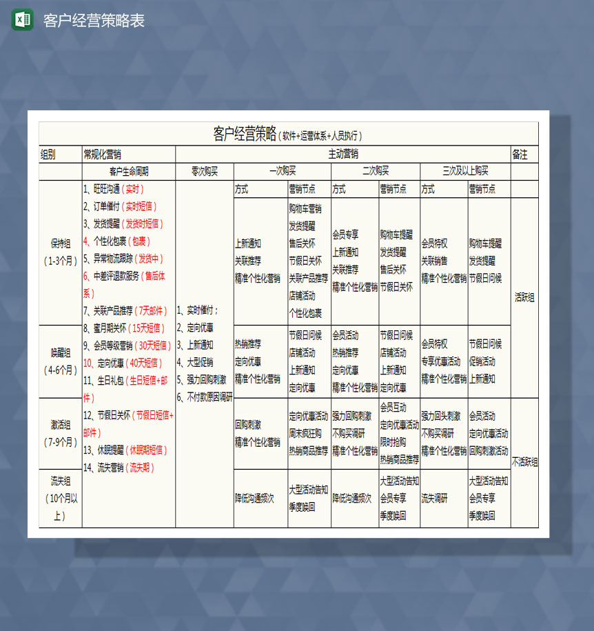 电商客户经营策略Excel模板