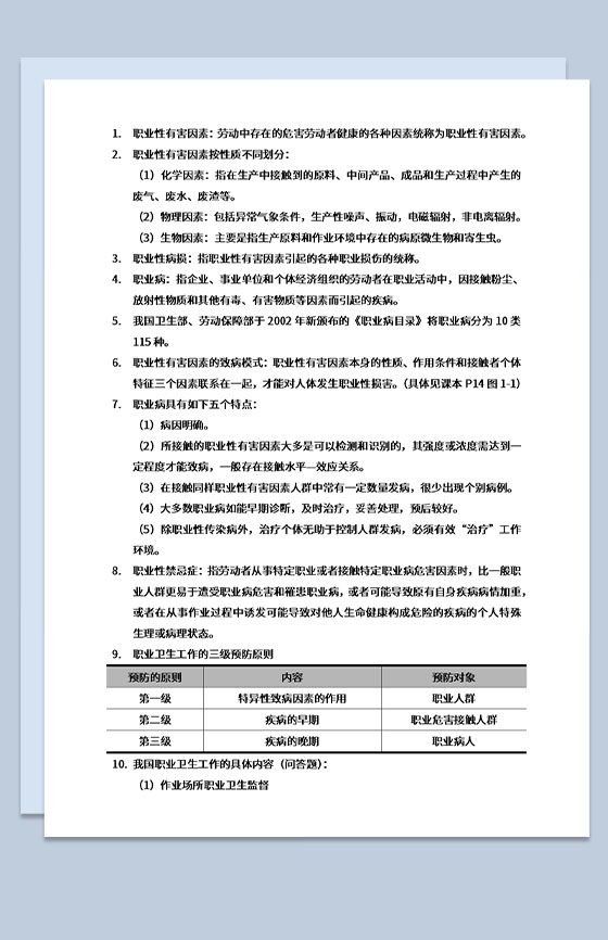 职业卫生工作有害因素三级预防原则Word模板