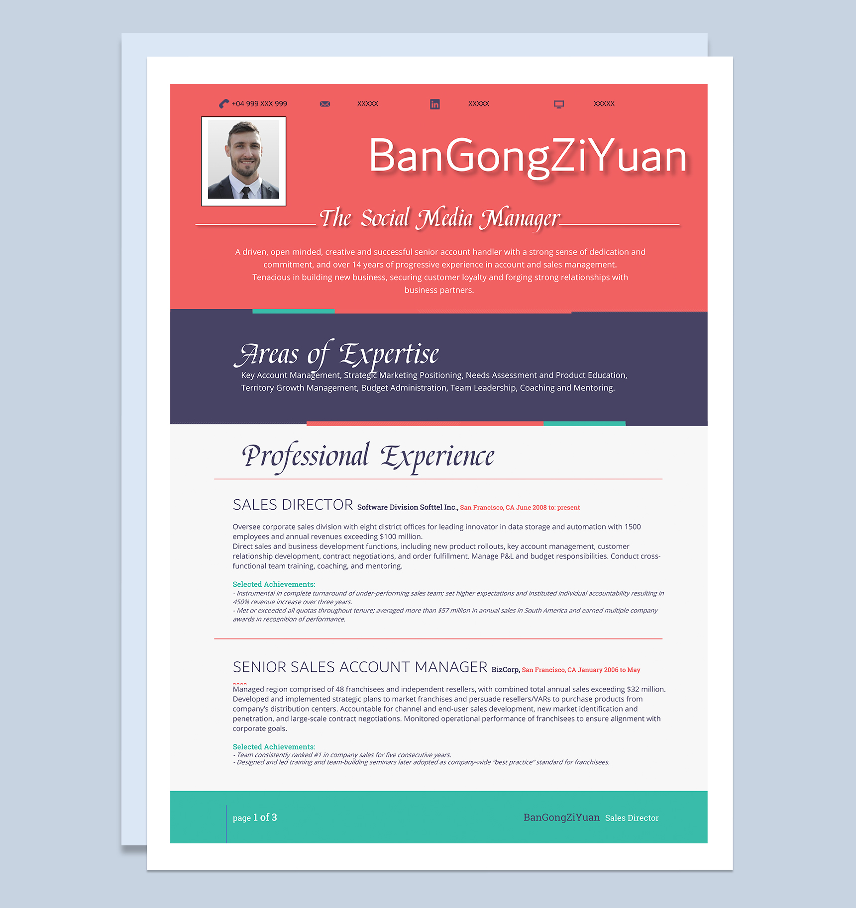 时尚个性英文版社交媒体经理个人求职简历Word模板