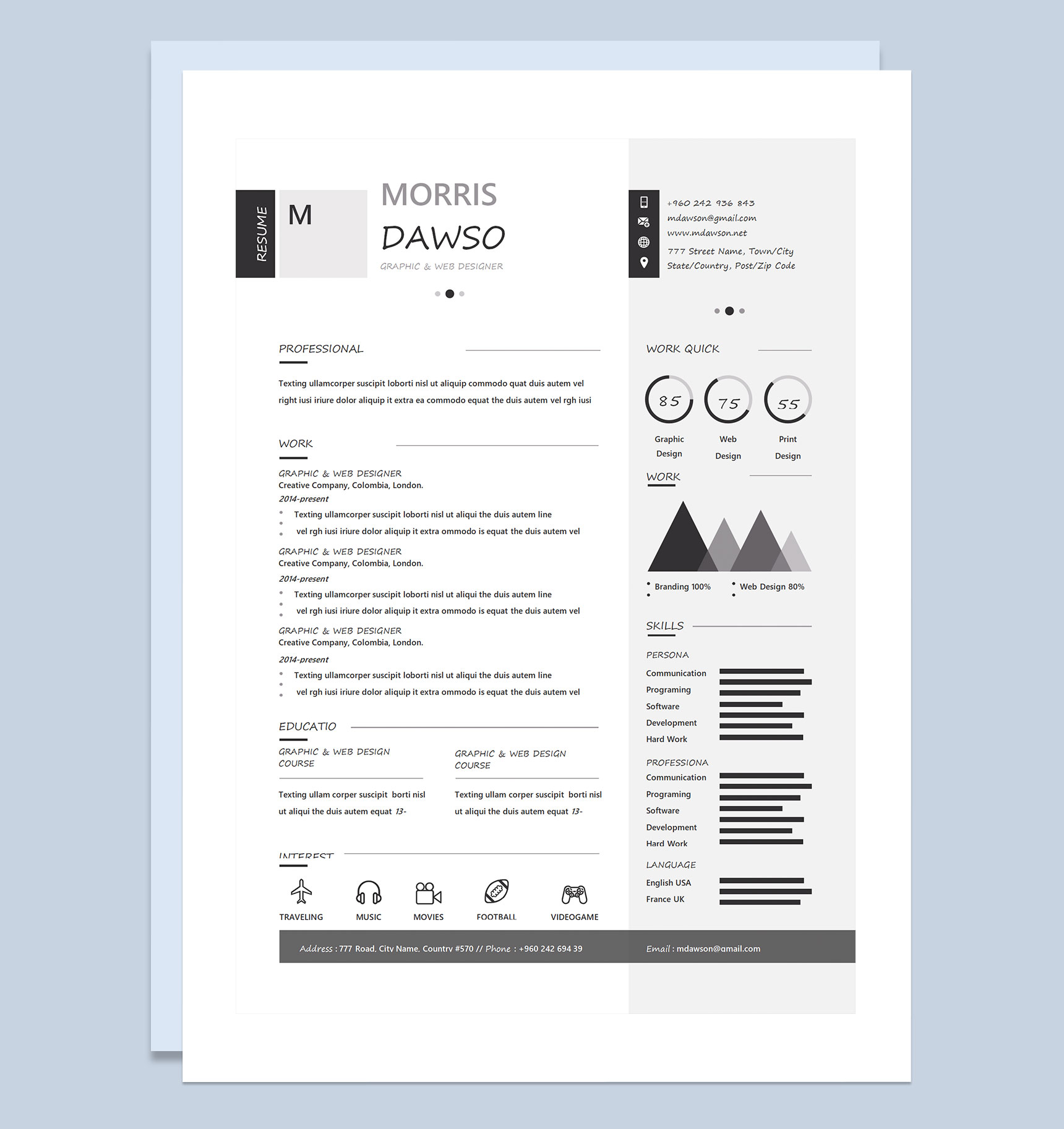 平面设计师和网页设计师求职简历自荐信个人简历套装Word模板