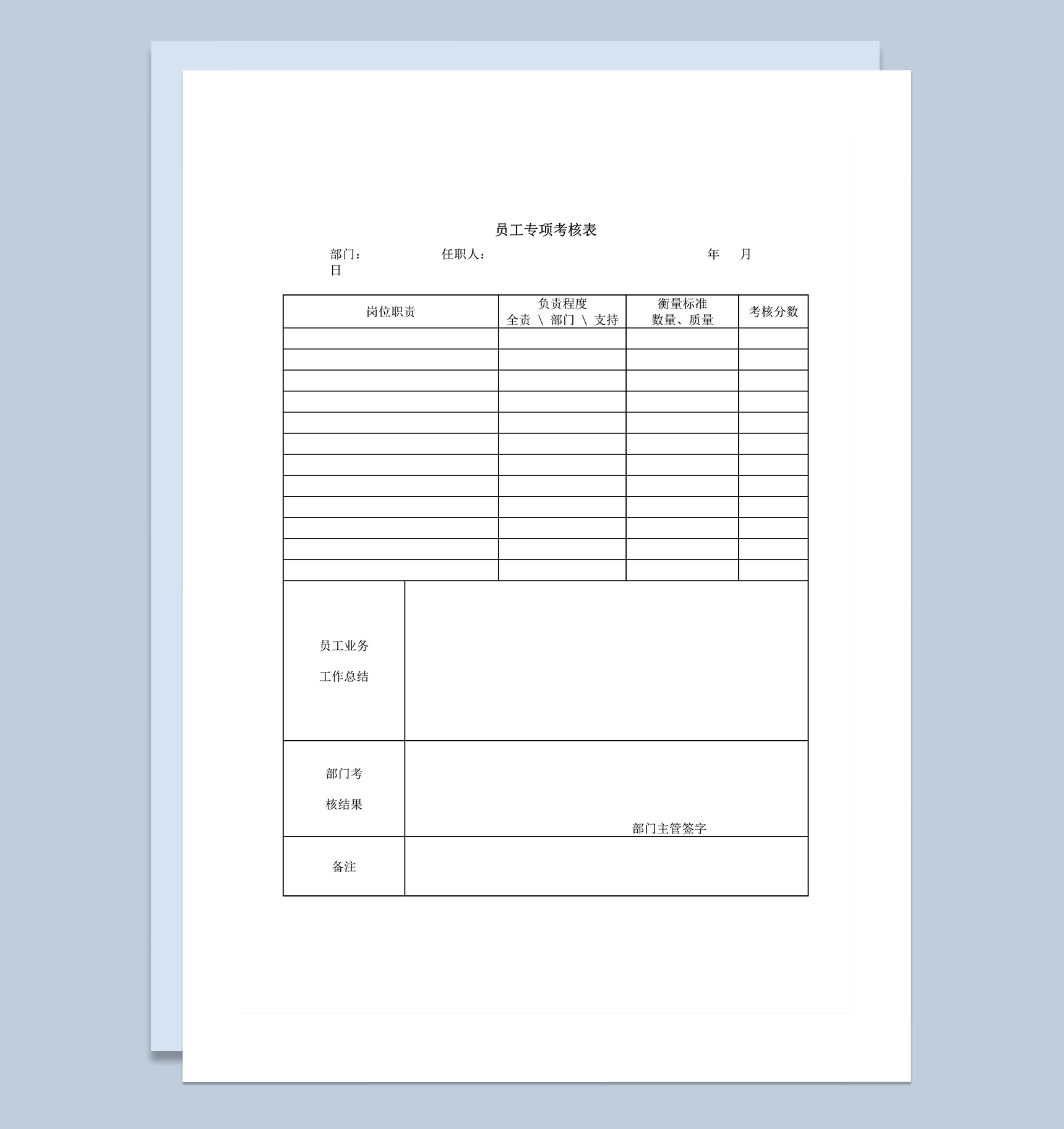 员工专项考核表人力资源word模板