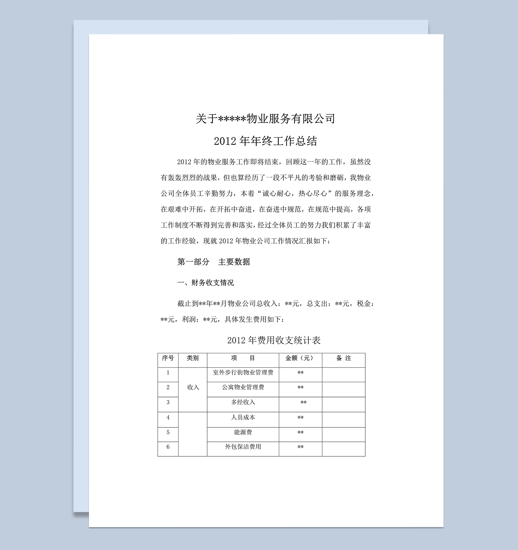 物业公司年终工作总结word模板