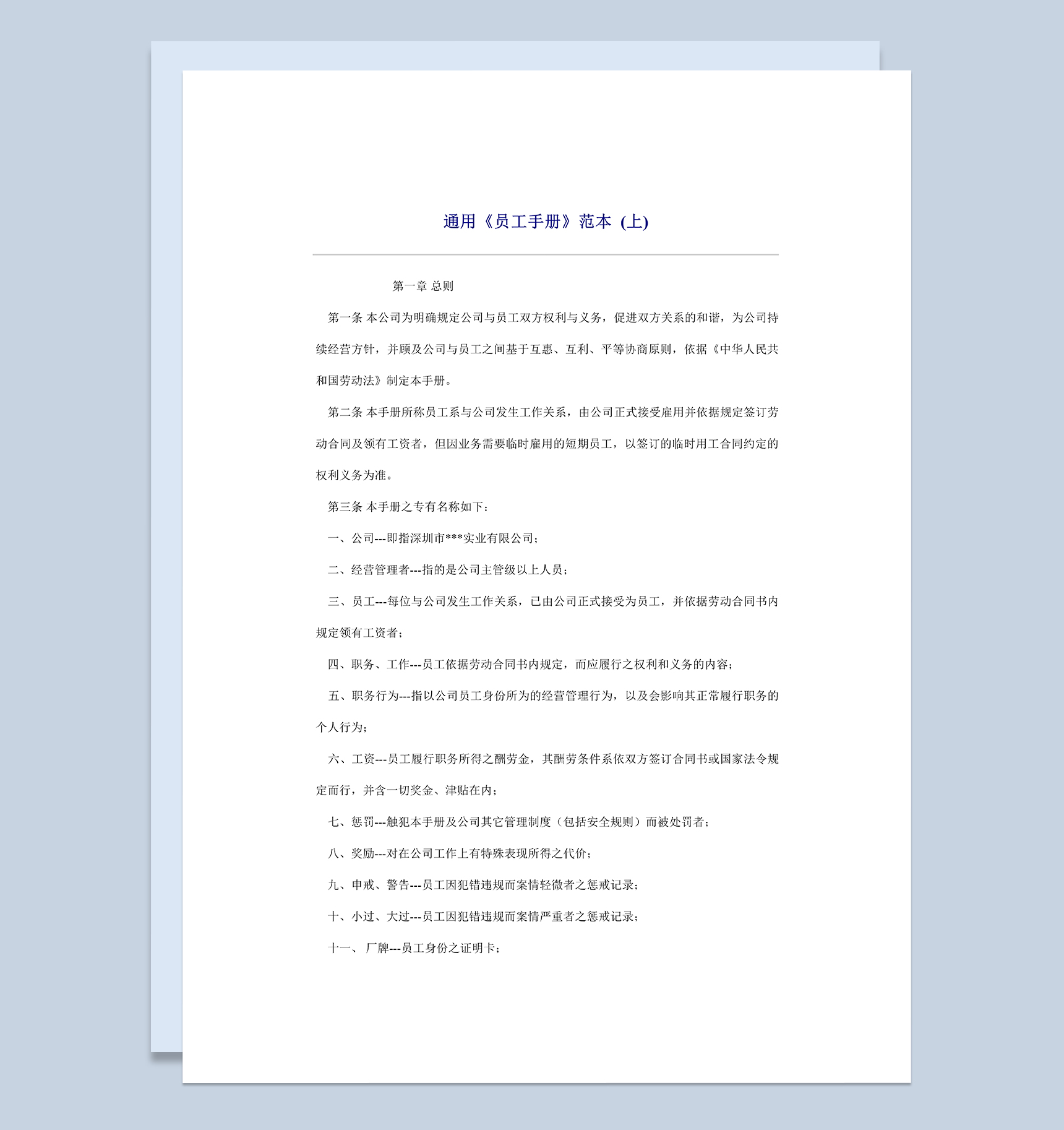 经典通用某公司员工手册范本Word模板