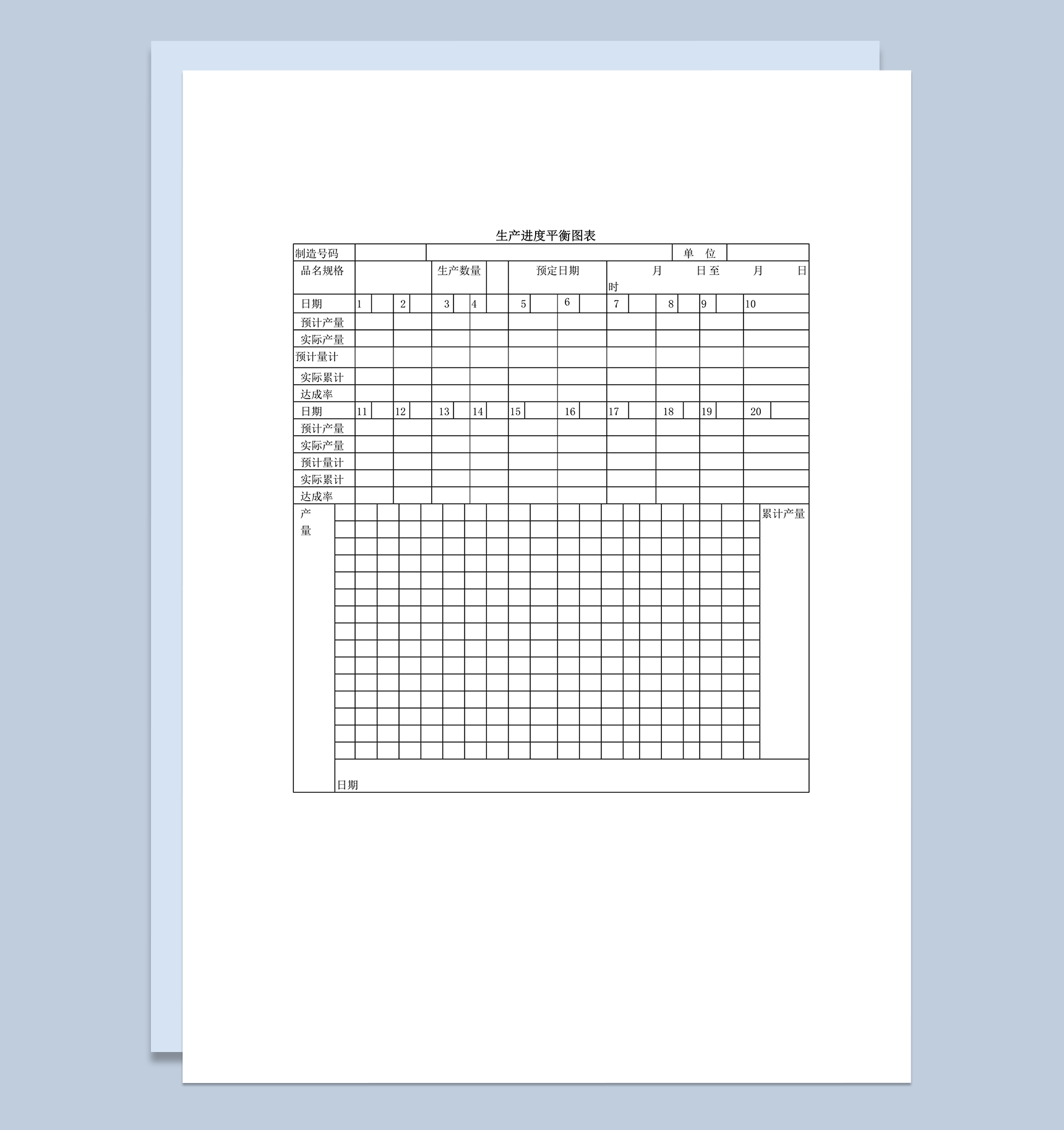 公司产品生产进度平衡图表word模板
