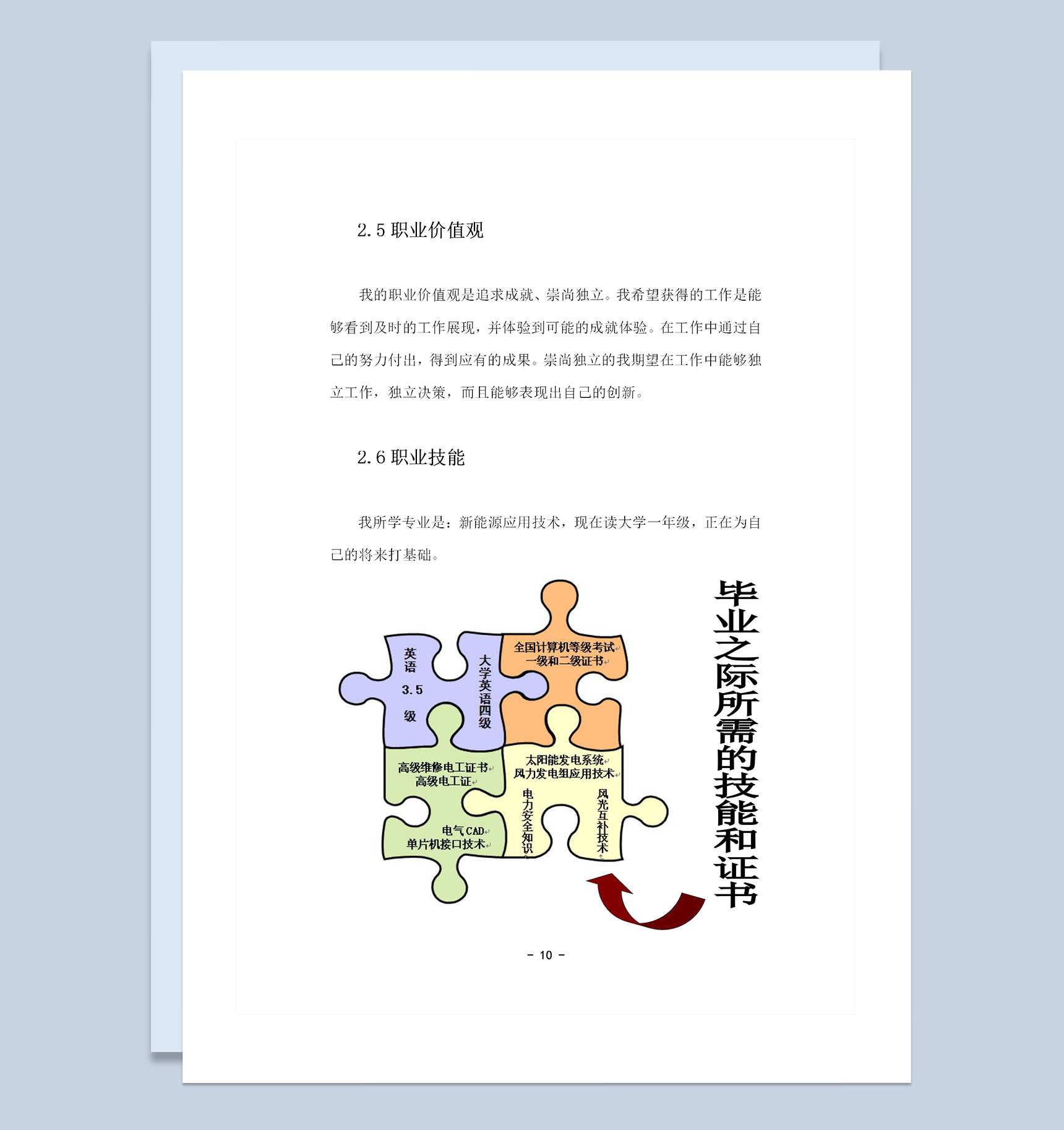 新能源应用技术专业通用职业生涯规划书Word模板