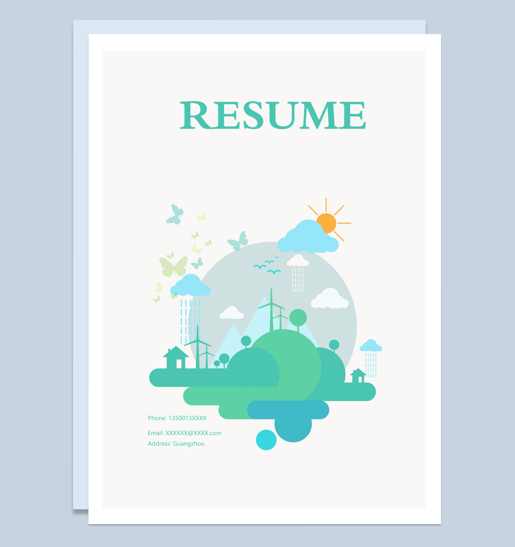 白色简约风格银行客服个人求职英文简历套装Word模板