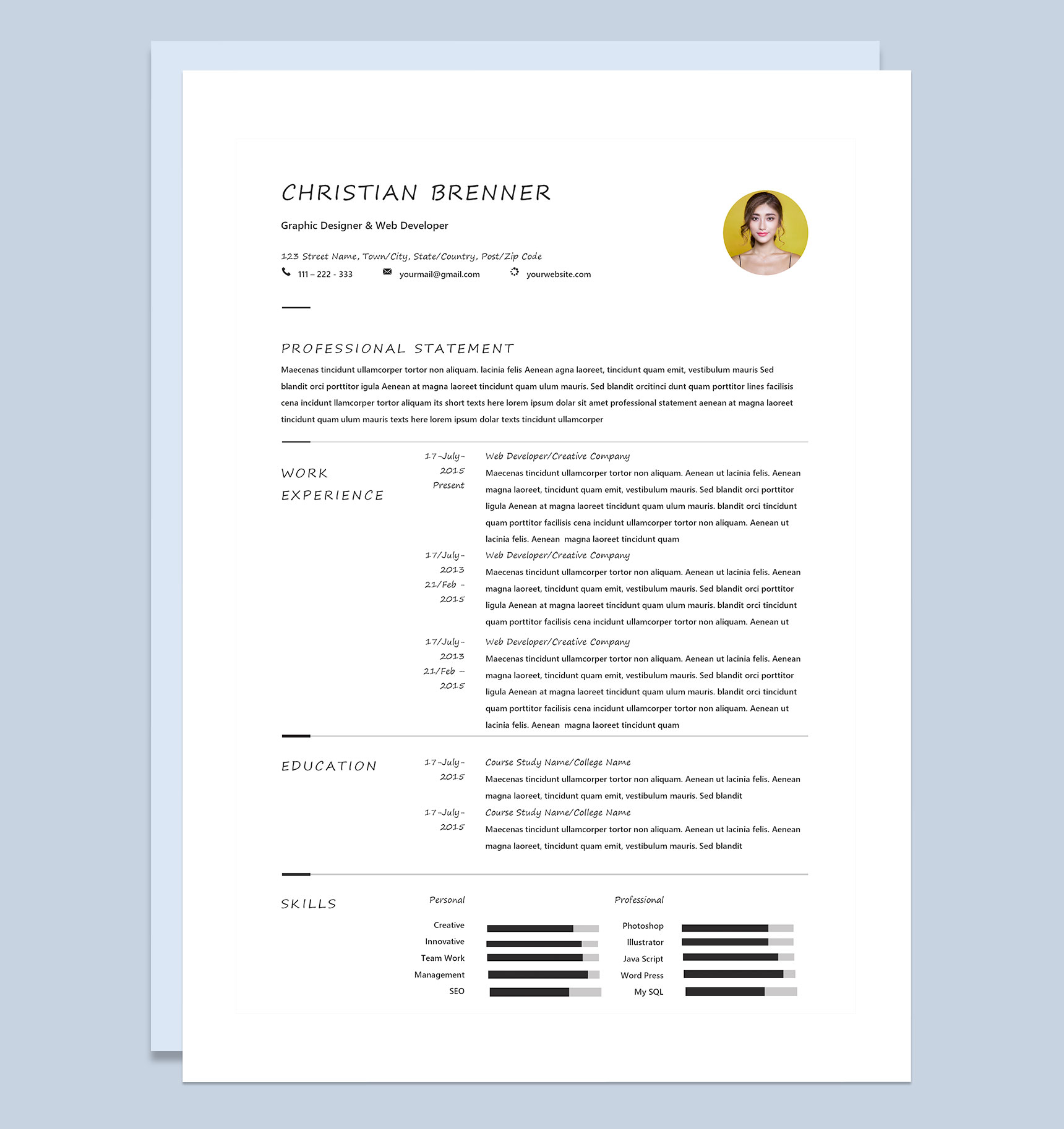 平面设计师网页设计师通用求职简历Word模板
