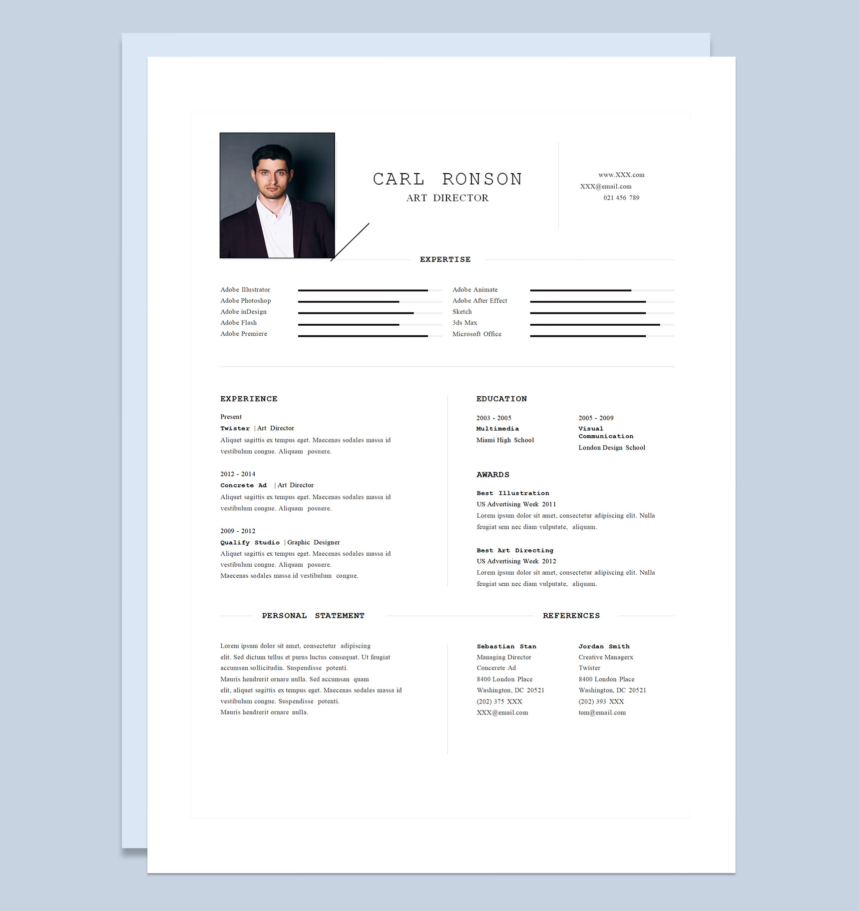 极简风外企艺术总监通用求职简历个人简历自荐信Word模板