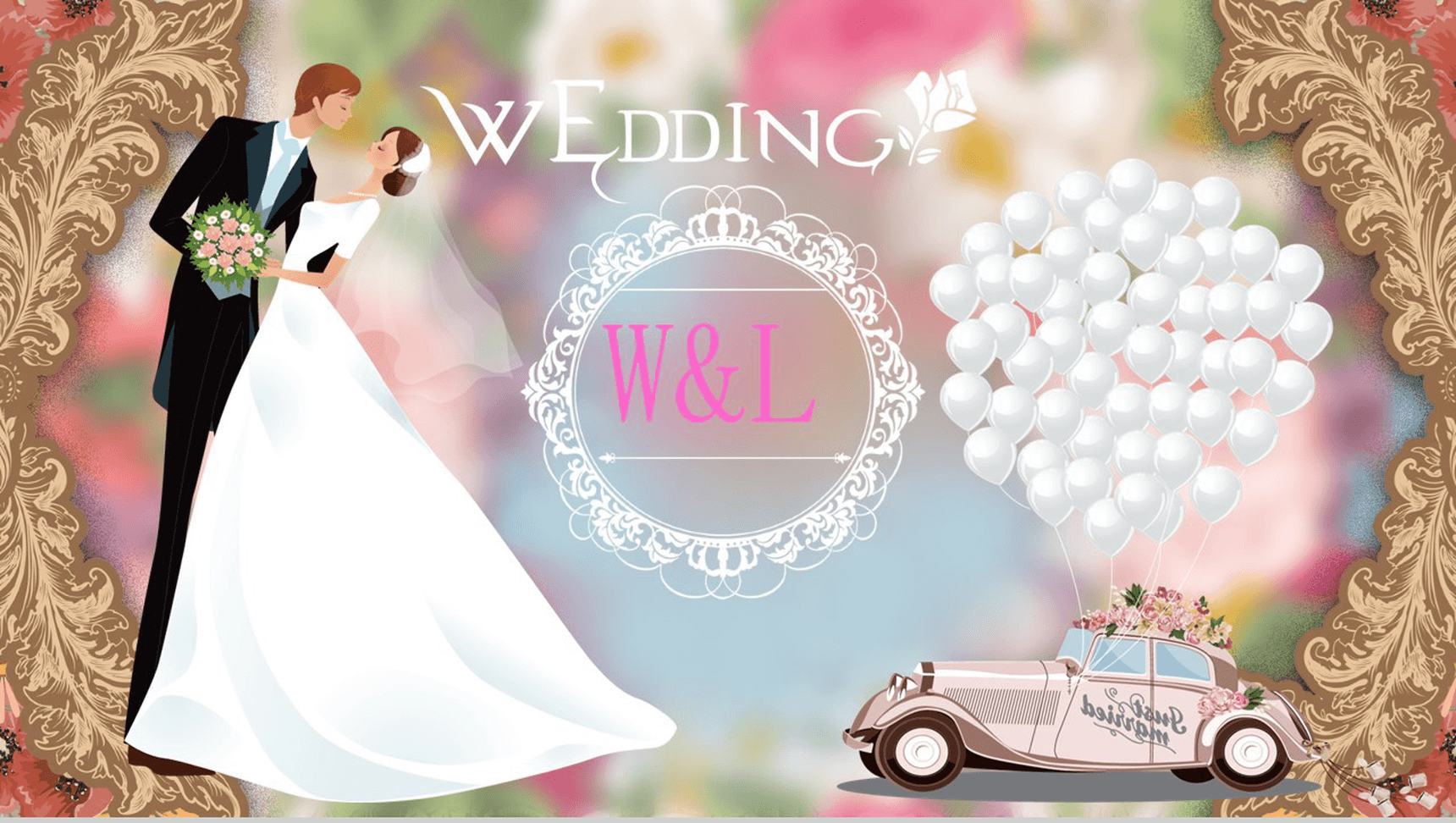 大气高端金色羽毛花边婚庆PPT模板