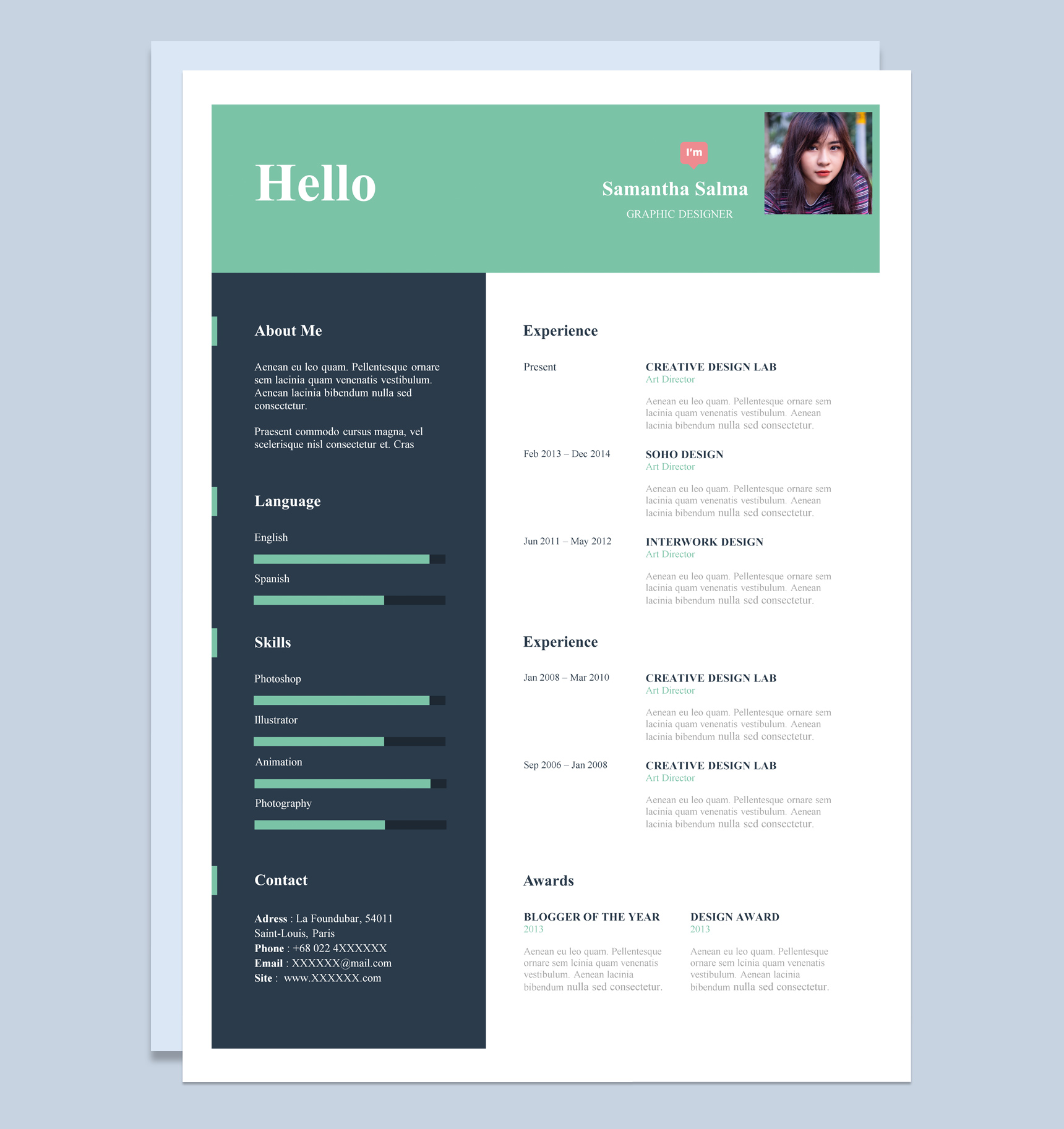 绿色小清新风平面设计师英文简历Word模板