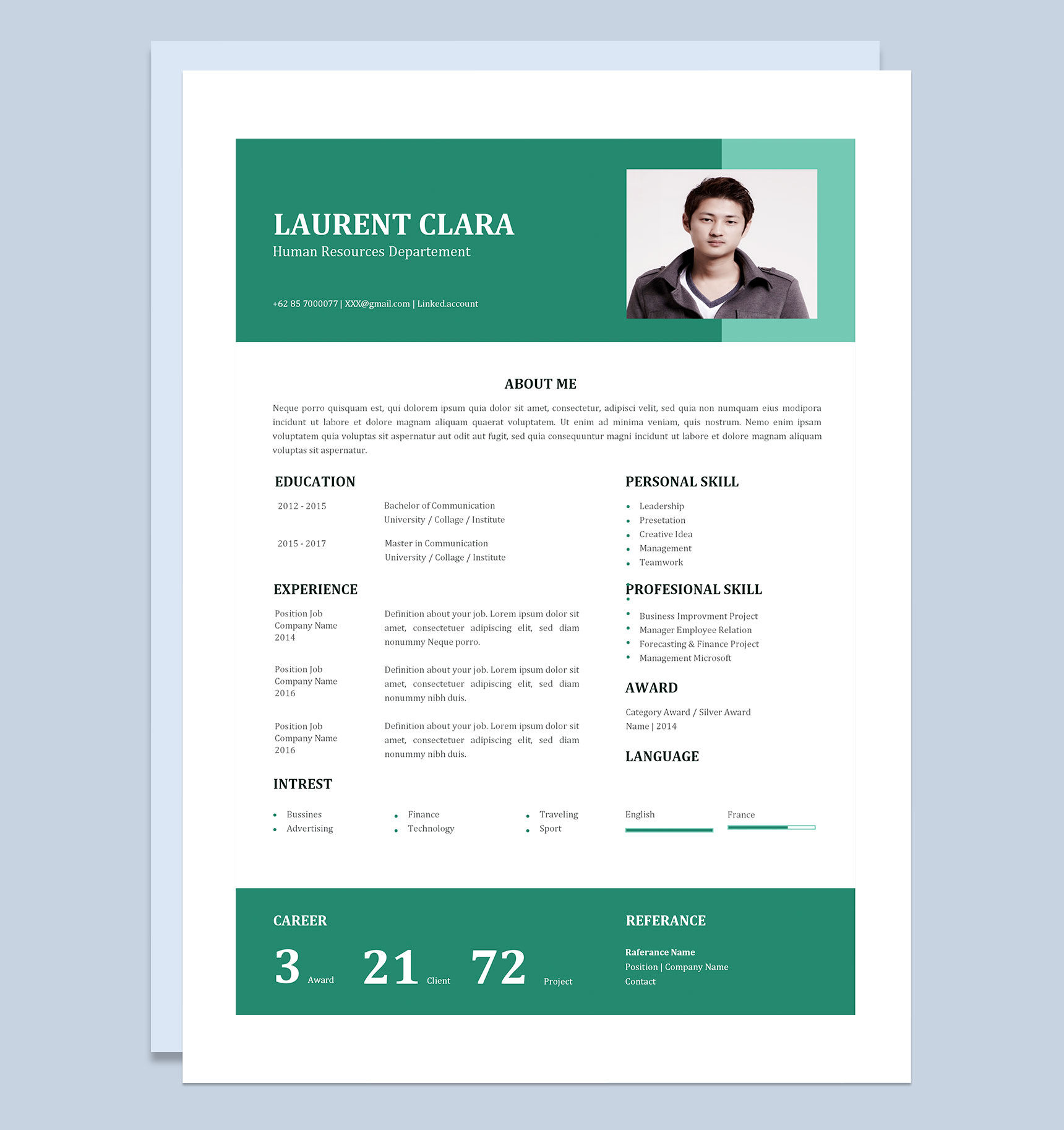 简约风人力资源岗位求职通用个人简历Word模板