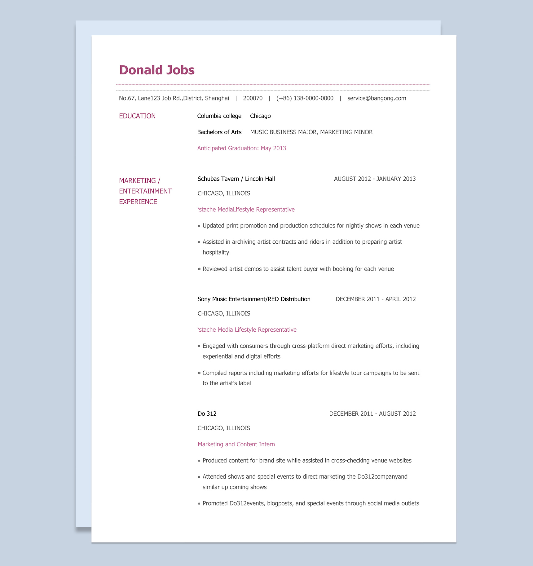 极简风英文格式个人求职应聘简历Word模板