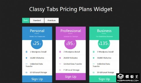 彩色参数价格列表组件响应式网页模板