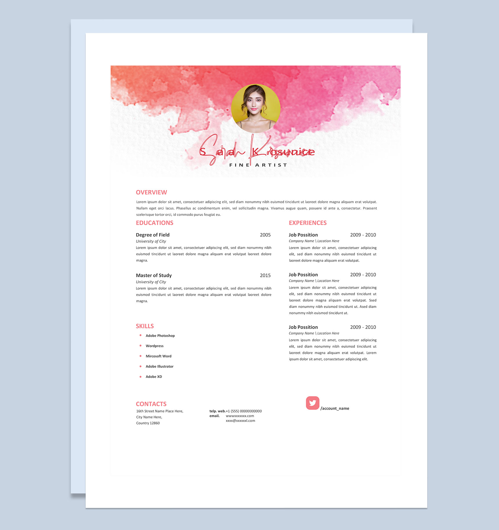 粉色外企通用英文简历求职简历Word模板