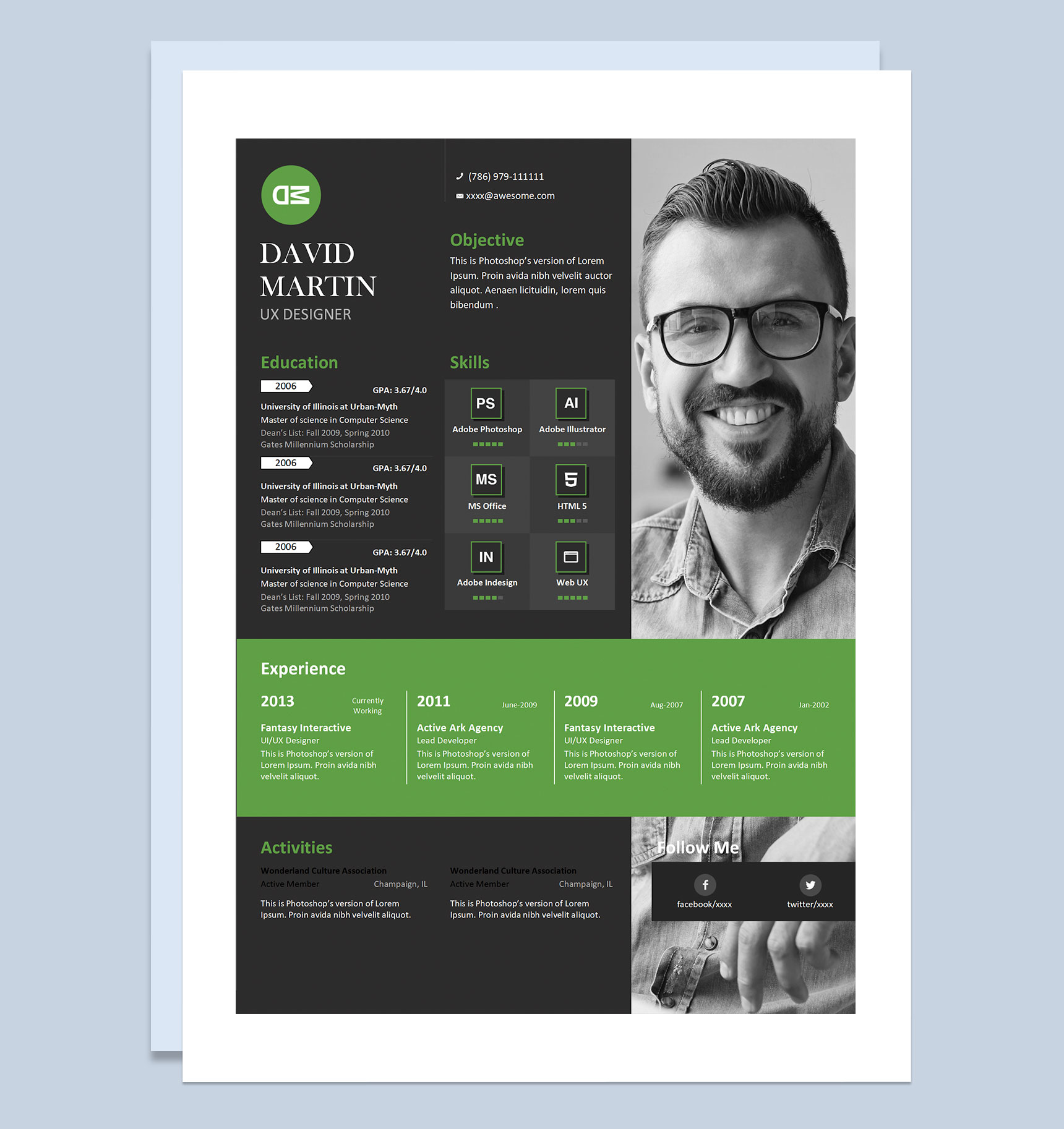 时尚欧美风用户体验设计师求职通用个人简历Word模板