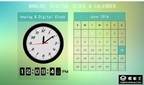 数字模拟时钟日历网页模板