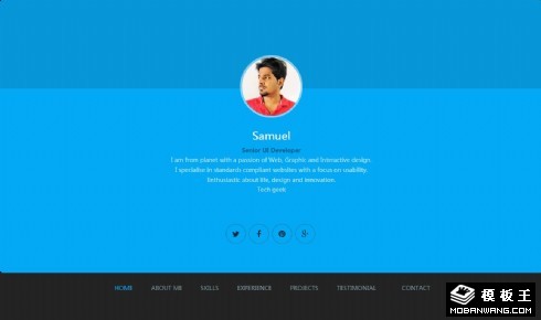 蓝色个人简历展示响应式网页模板