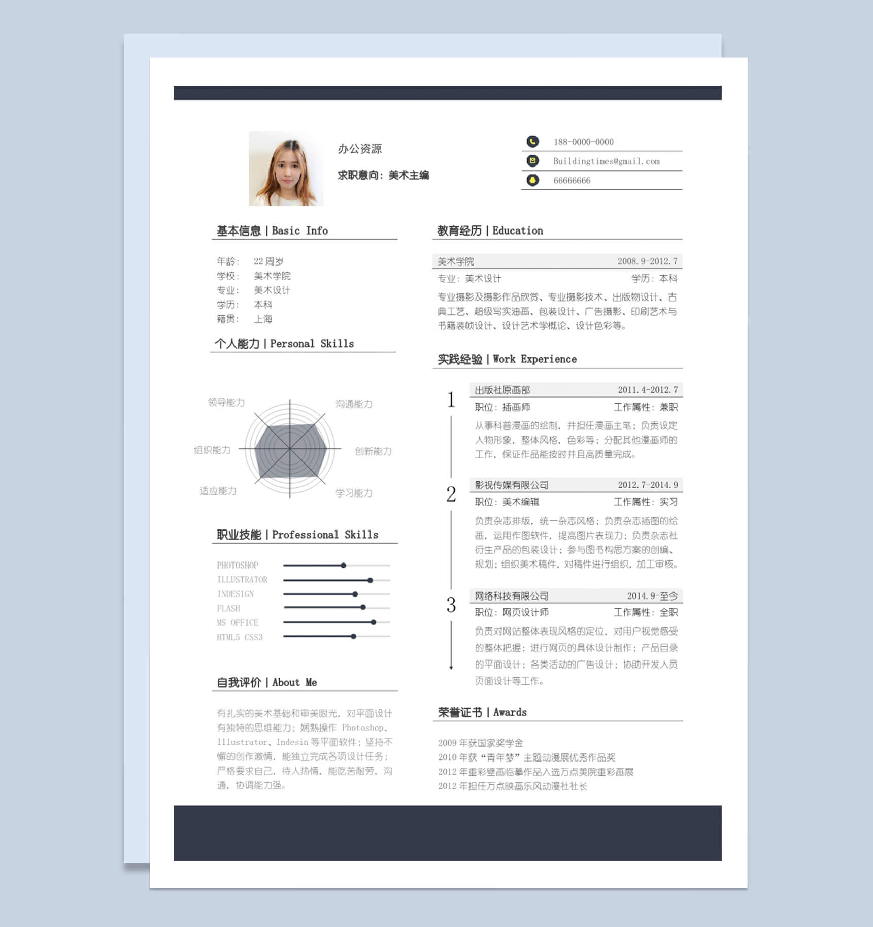 经典时尚美术设计师简历模板Word模板