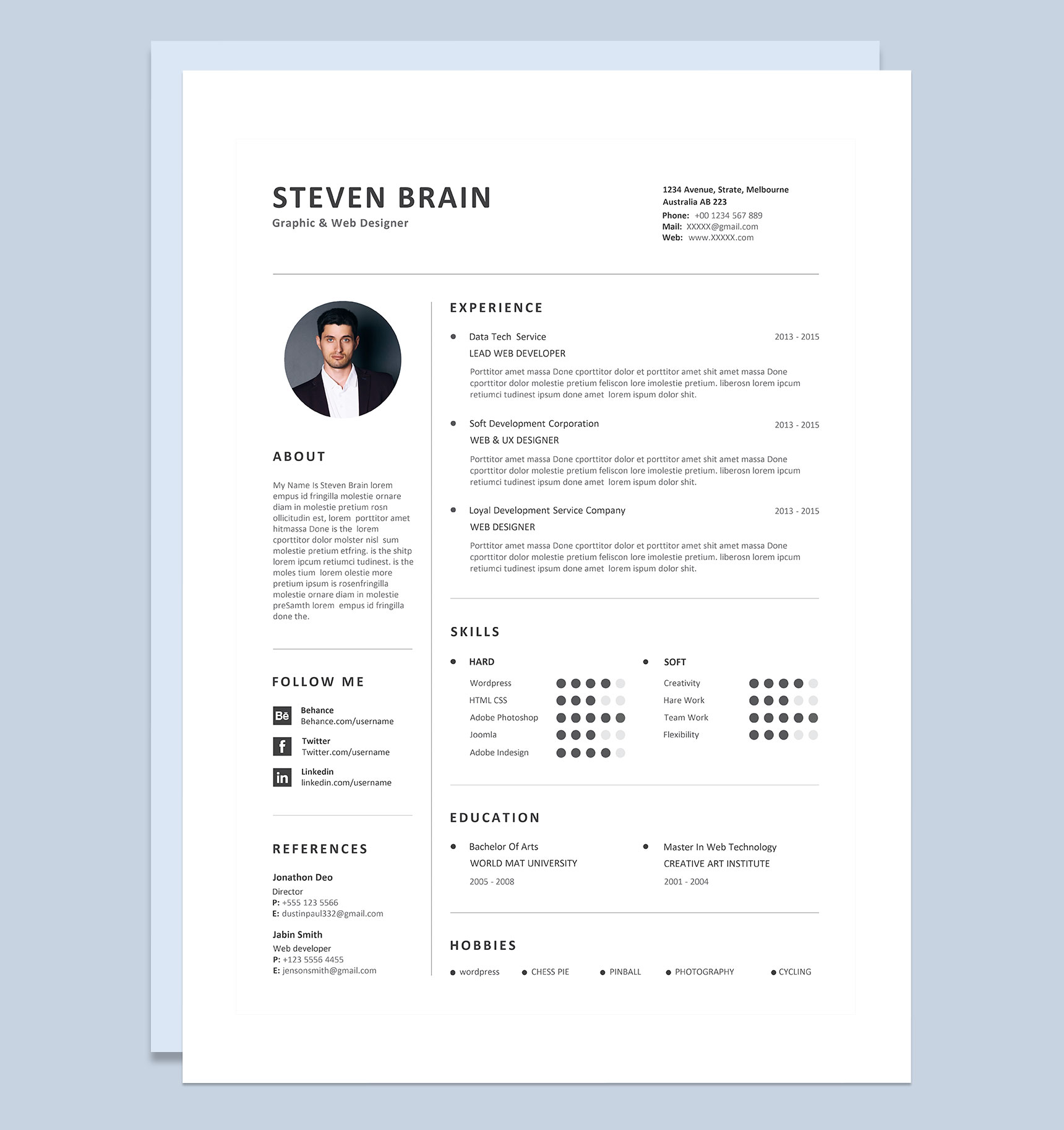 平面和网页设计师通用求职简历个人简历Word模板