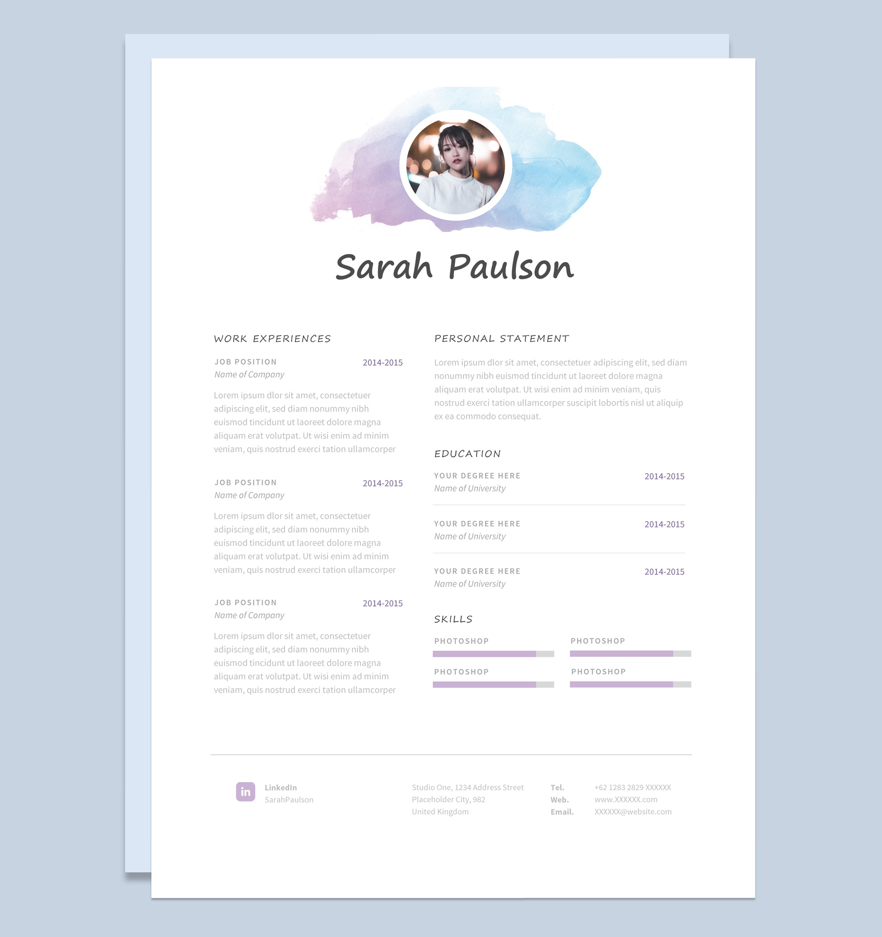 白色唯美风格设计师求职英文简历Word模板